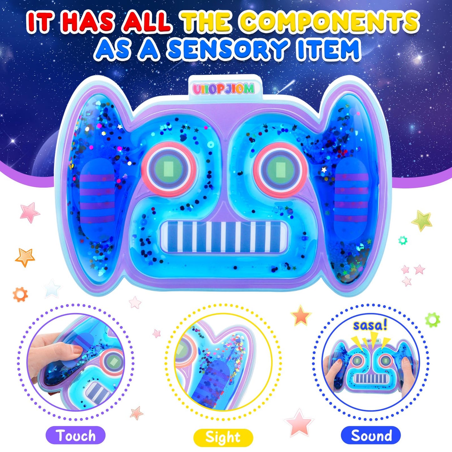 UIIOPJIOM 2PC Autism Sensory Toys Easter Basket Stuffers for Boys, ADHD Autistic Airplane Travel Toys, Cool Squishy Robot Fidget Tube Stress Relief Toy for Classroom (Blue&Yellow)
