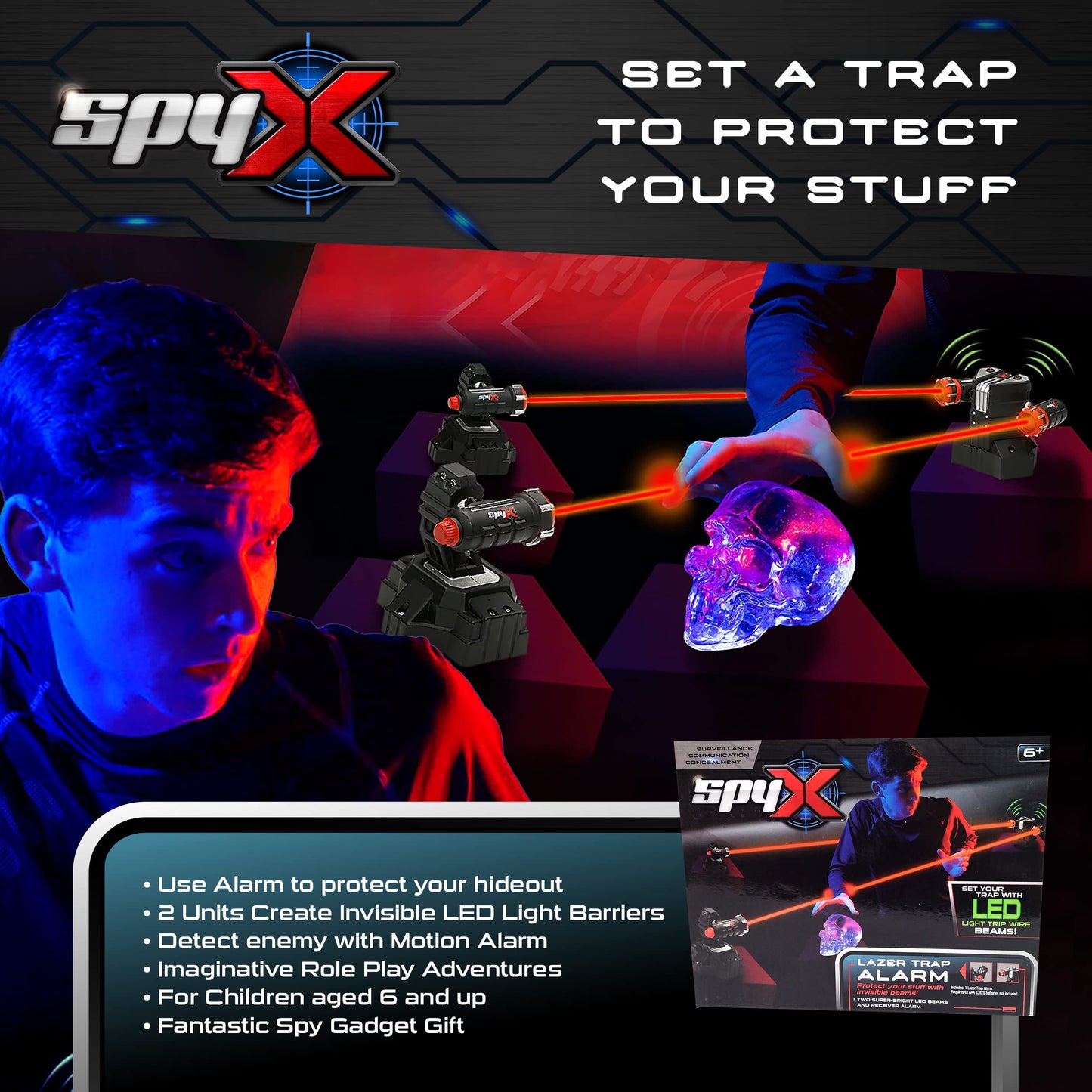 SpyX / Lazer Trap Alarm – Safe Laser Alarm Toy for Spy Kids to Protect Stuffs. Invisible Infrared Beam Spy Gadget for Kids. Motion Sensor/Detector Toy for Boys & Girls