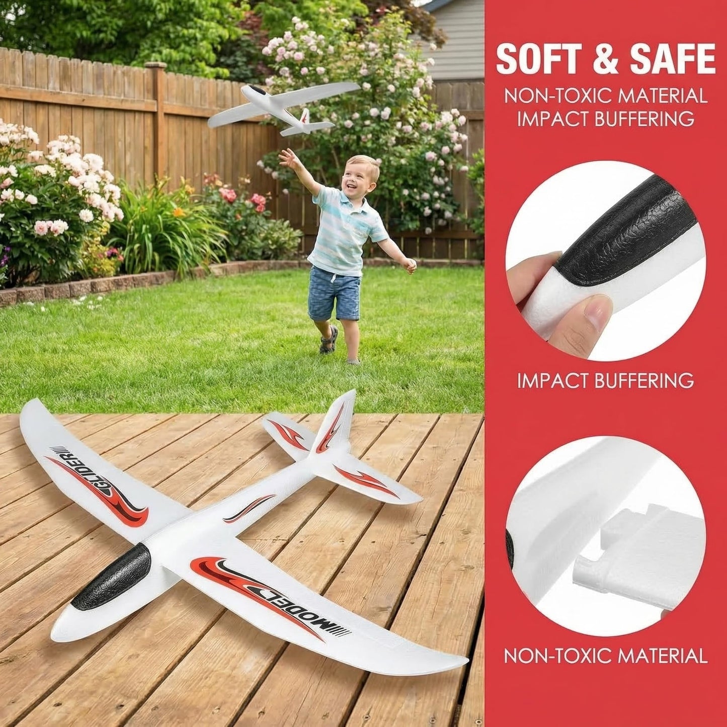 BESPORTBLE 2 Pack Kids Foam Airplane Toys 39 Inch Hand Throw Glider Planes for Outdoor Play and Hand-Eye Coordination
