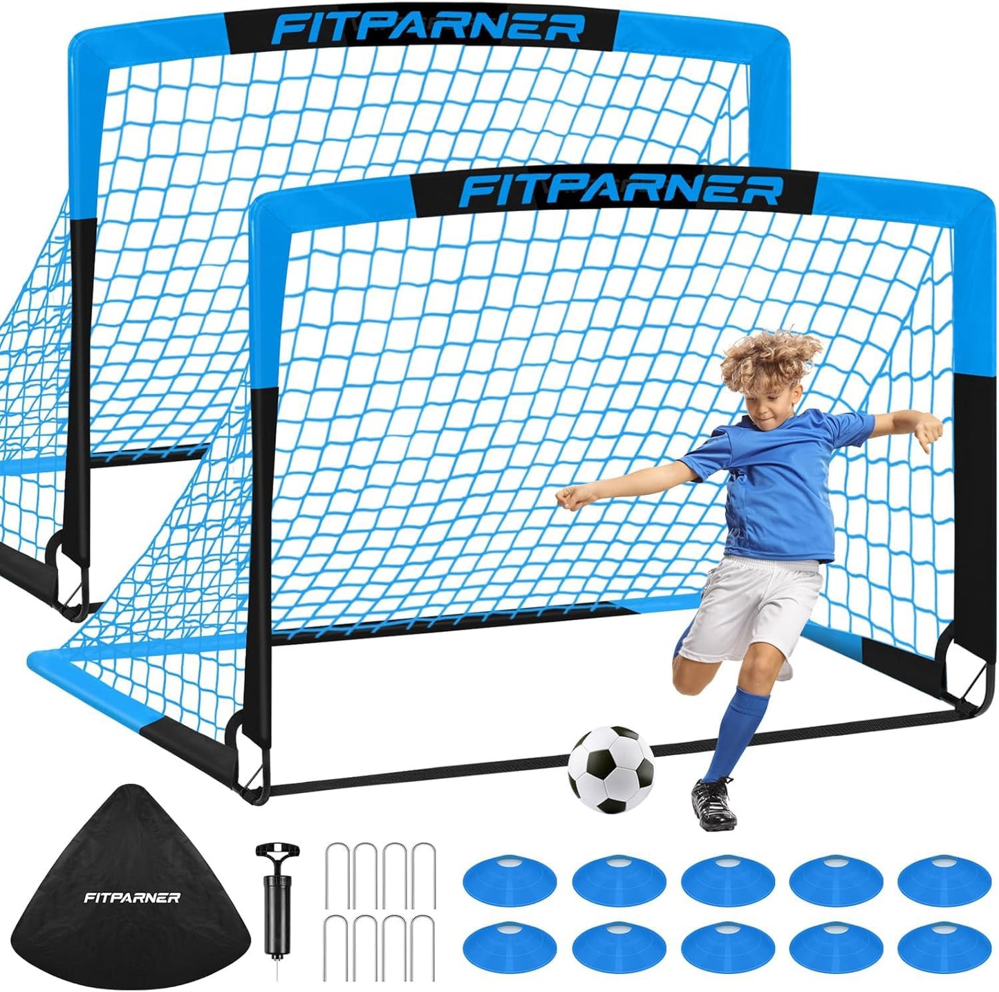 Kids Soccer Goals for Backyard Set - 2 Set of 4X3 ft Soccer Nets for Kids Age 3-14,Portable Pop Up Soccer Training Equipment Kit with Soccer Ball,Cones for Toddler Youth Outdoor
