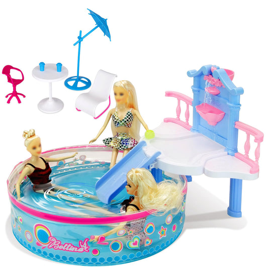 Glam Deluxe Doll Pool Playset with 7 Pcs Accessories, Fits 12 Inch Dolls, Kids Gifts for 3 to 8 Year Olds Girls, Bath Toys for Toddlers, Birthday & Xmas Gift for Girls & Kids Aged 3+