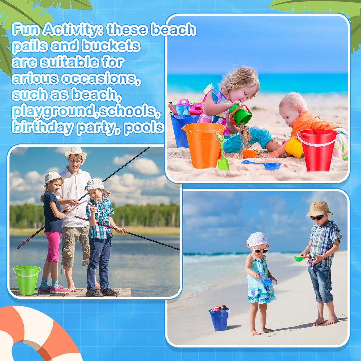 Didaey 12 Set Beach Sand Buckets and Shovels Set Includes 9 Inch Large Sand Buckets and Shovels Beach Pails Toys for Kids for Summer Theme Party Favors Summer Game (Multicolor)