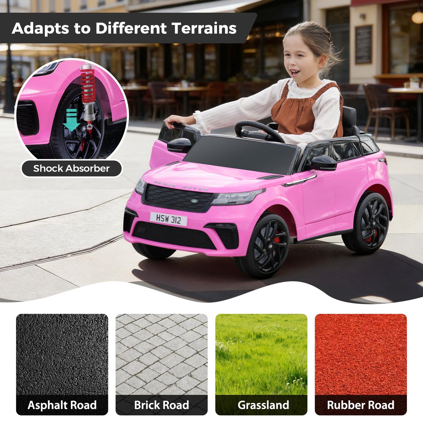 Licensed Land Rover Velar Kids Electric Ride On Car by TOBBI, Toddler 12V Battery Powered 4 Wheeler Driving Vehicle Toy with Remote Control/Safety Belt/Horn & LED Lights for Children Under 8-Pink