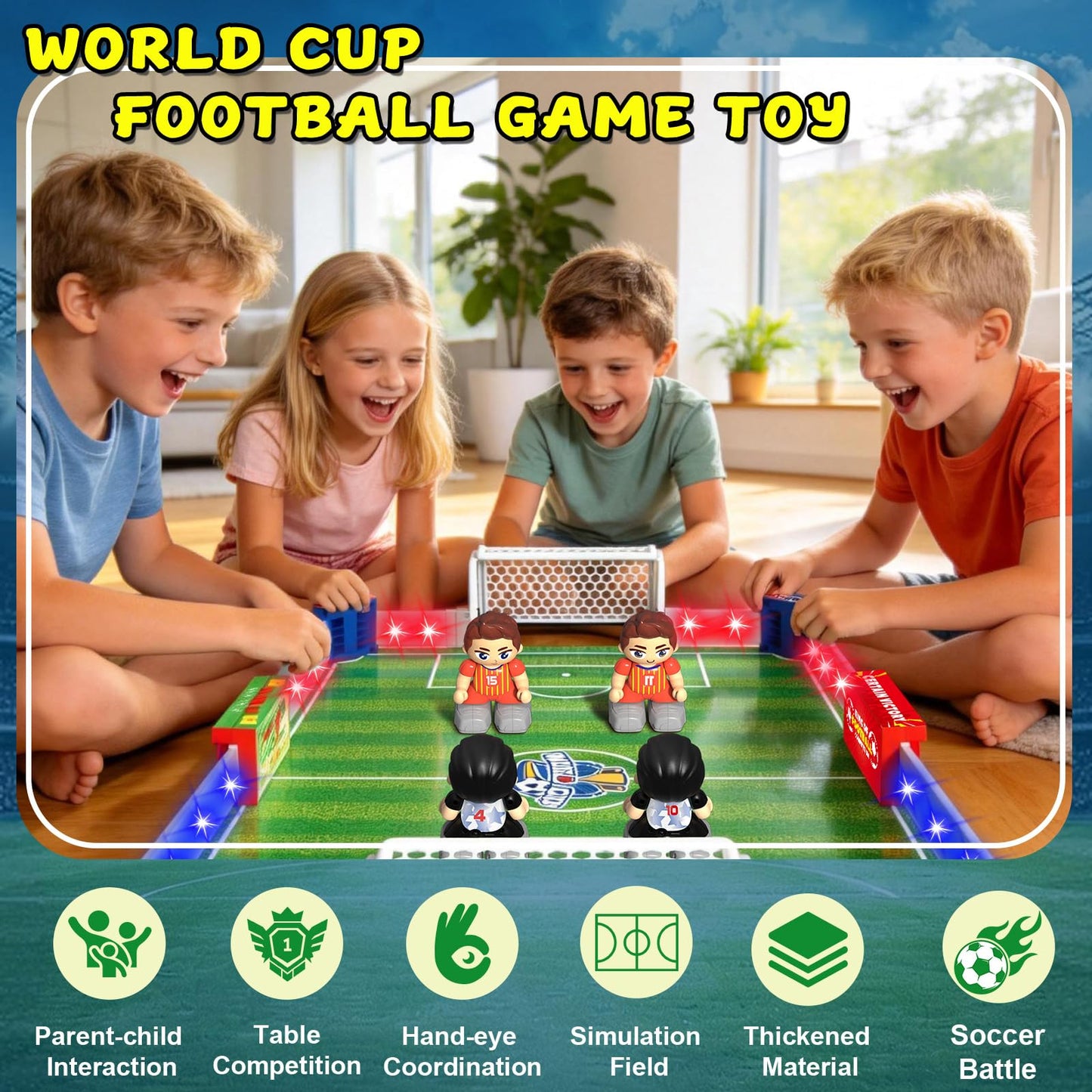 Cokzer Remote Control Soccer Toy, Foosball Table Game for Kids with 4 Remotes, 3 Balls, LED Scoreboard, Lights & Sound, Rechargeable RC Soccer Board Game for 1-4 Players Ages 6+