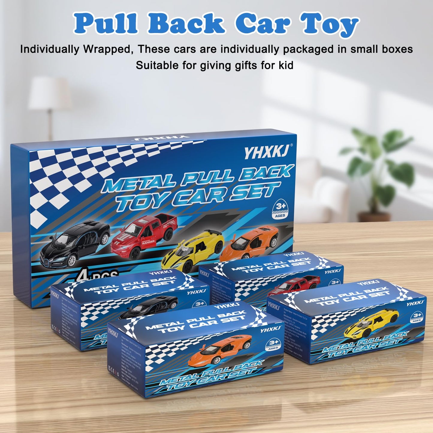 4 Pack Toy Cars,1/36 Metal Diecast Cars Toy with Opening Doors Kid Pull Back Cars Toys Set,Boy Toy Car for Age 3 4 5 6 7 8 9 10 11 12