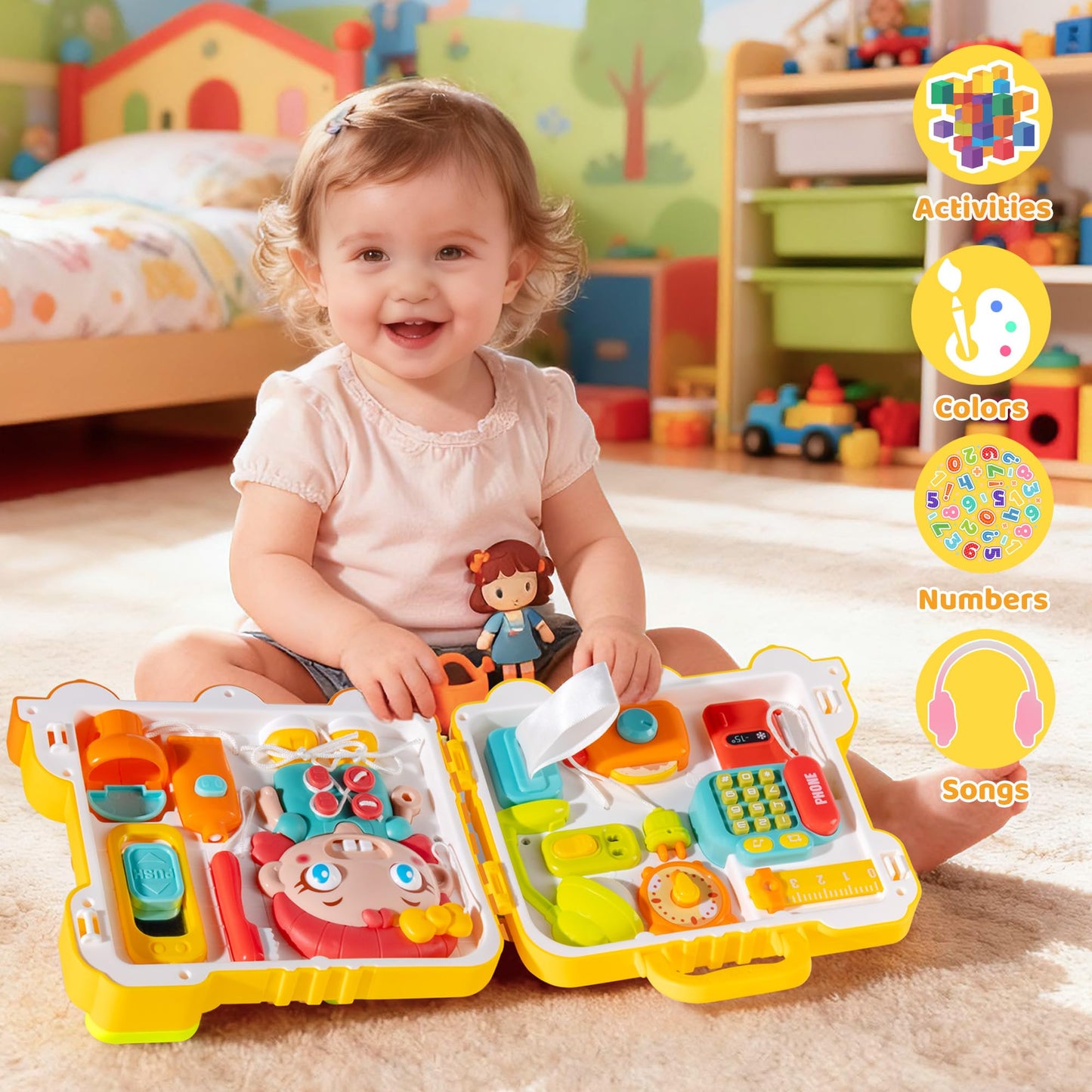 iFaveorr Montessori Busy Board for 1-2 Year Old Girl Gift, Musical Montessori Toys for 1 Year Old, Early Educational Toy for Toddler 1-3, Christmas, Birthday Gift for 1+ Year Old Baby Girl
