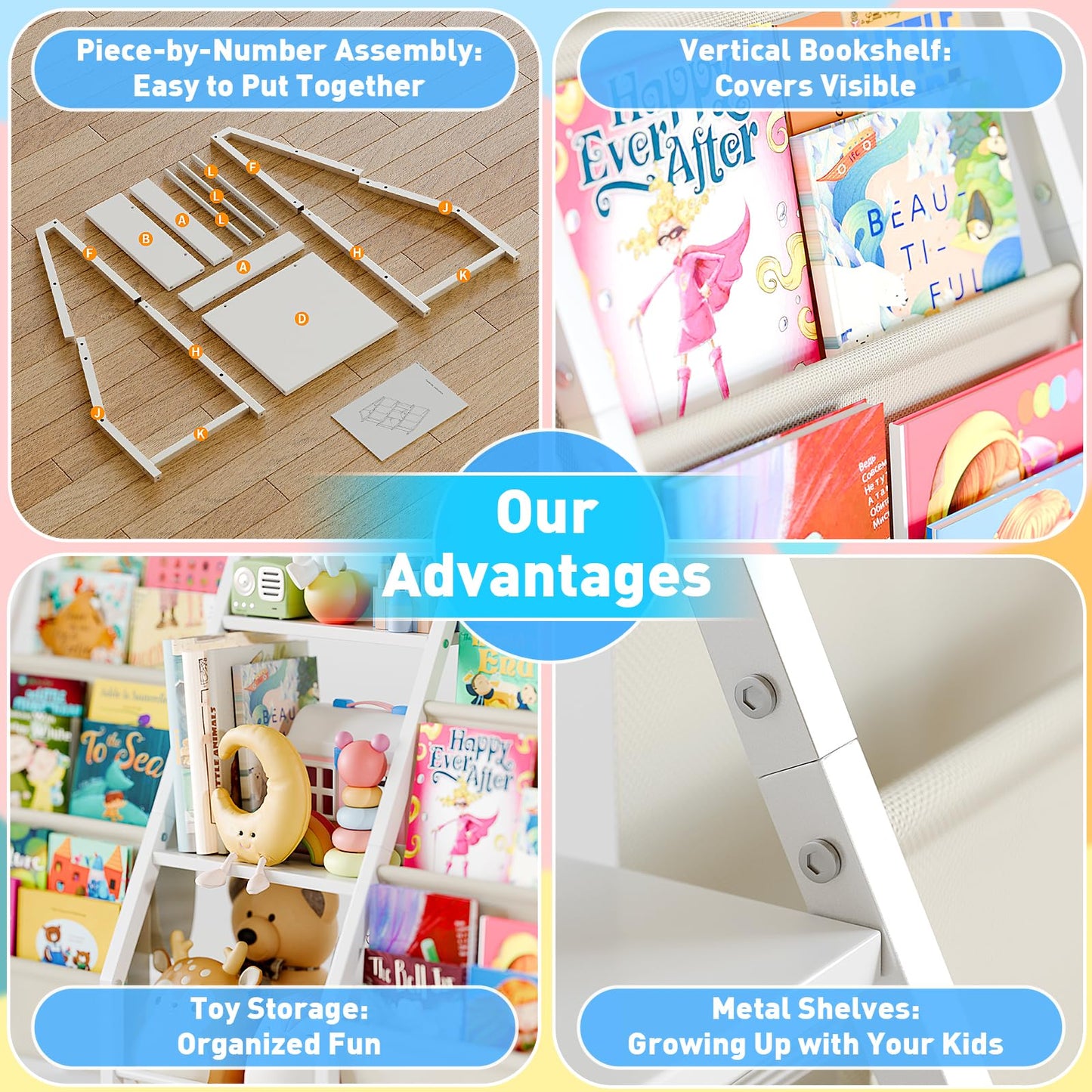 Kids Bookshelf Toy Storage Organizer - Book Shelf for Kids Rooms, 2 Sides Children Bookcase with 3 Tired Toy Storage Organizer, White Toddler Baby Bookshelf Book Shelves for Bedroom Nursery Playroom