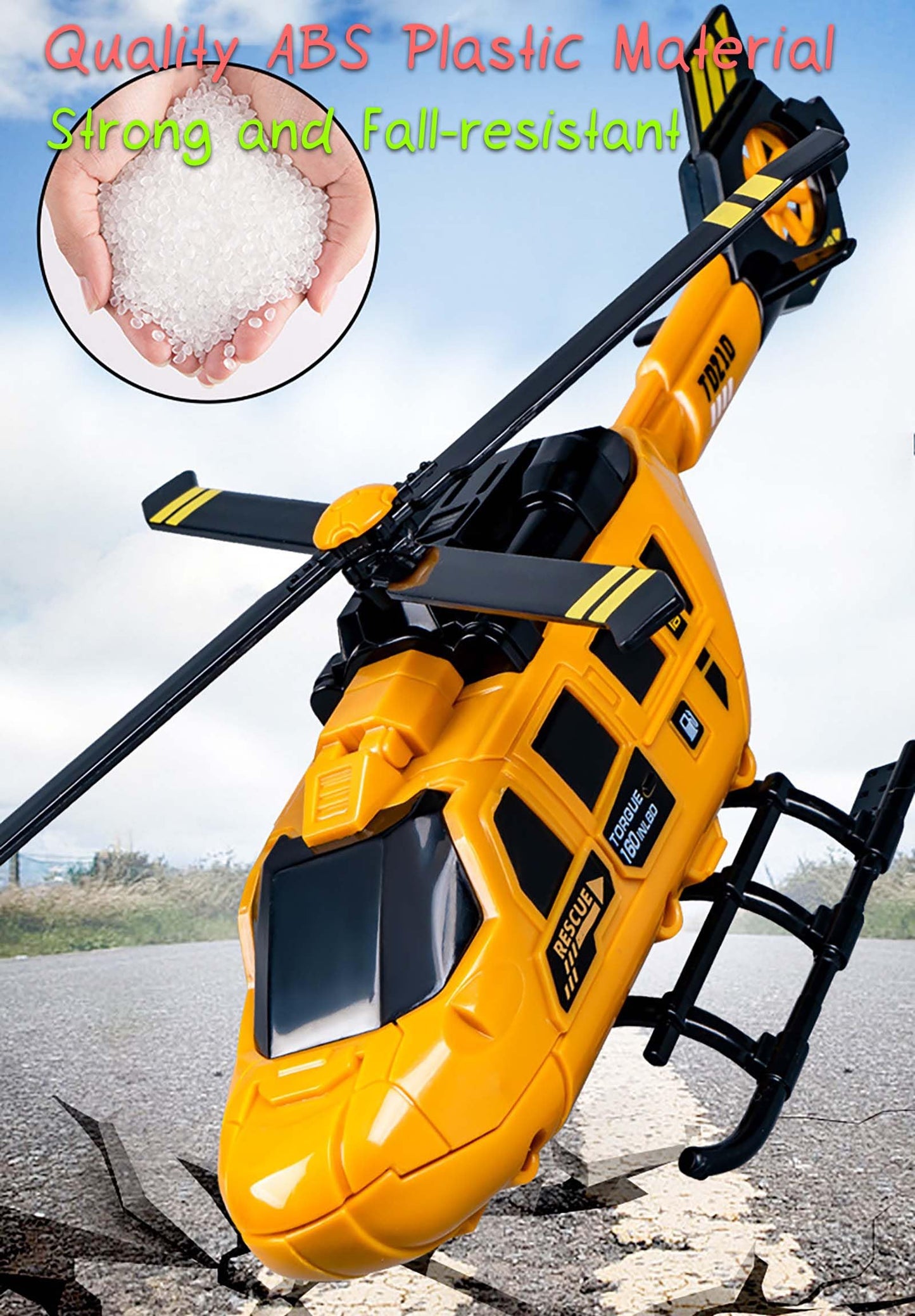 Rinnland Rescue Helicotper Toy for Kids with Wind-up Propellers, 1 DIY Pilot Figure Included – Cockpit Door Can Open
