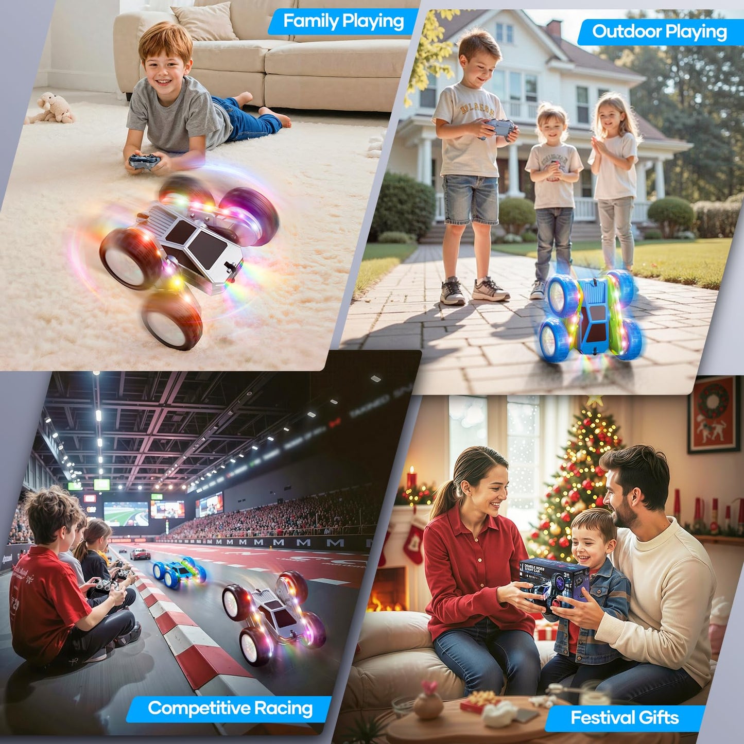Remote Control Car, 360° Flips Rotating RC Stunt Car with USB-C Charge Modular Battery, 4WD RC Cars with LED Lights Strips, All Terrain RC Truck Toys for Kids 3+ Year Old Boys Christmas Birthday Gift