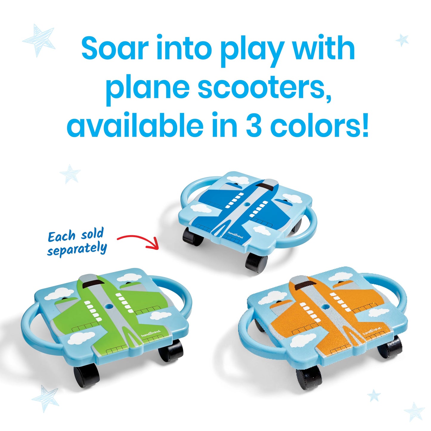 hand2mind Blue Plane Glider Scooter Board, Floor Scooter Board, Gross Motor Toys, Kids Exercise & Physical Education Equipment, Playground Toys, Indoor Active Play, Toddler Outdoor Activities