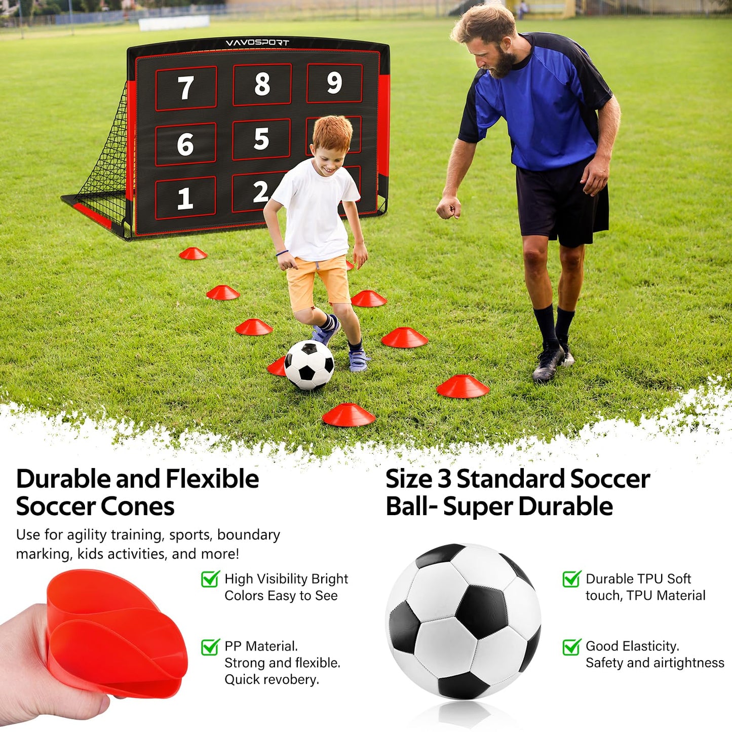 Kids Soccer Goals for Backyard Set, 6×4ft Portable Soccer Goal & Ball Training Equipment with Cones, Target, Youth Toddler Pop Up Soccer Net for Kids 3-12 Sports Play Outdoor Games Gifts