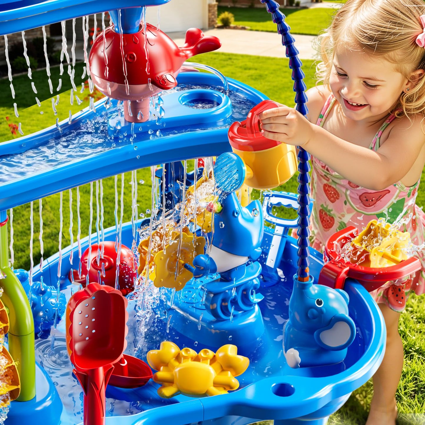 JUKUDAHU Water Table for Kids Ages 4-8 with Water Pumb, Summer Outdoor Sand Water Table for Boys Girls, Kids Water and Sand Activity Sensory Toys for Toddlers Age 3-8
