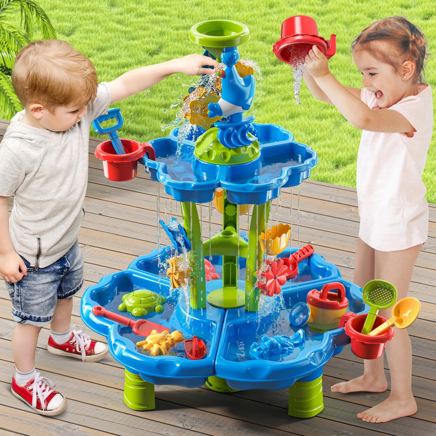 JUKUDAHU Water Table for Kids Ages 4-8 3-5, Sand and Water Table for Toddler with Beach Toys, Outdoor Toys Activity Sensory Play Table, Birthday Gifts for Toddlers 2 3 4 5 6 7 8 Boys Girls