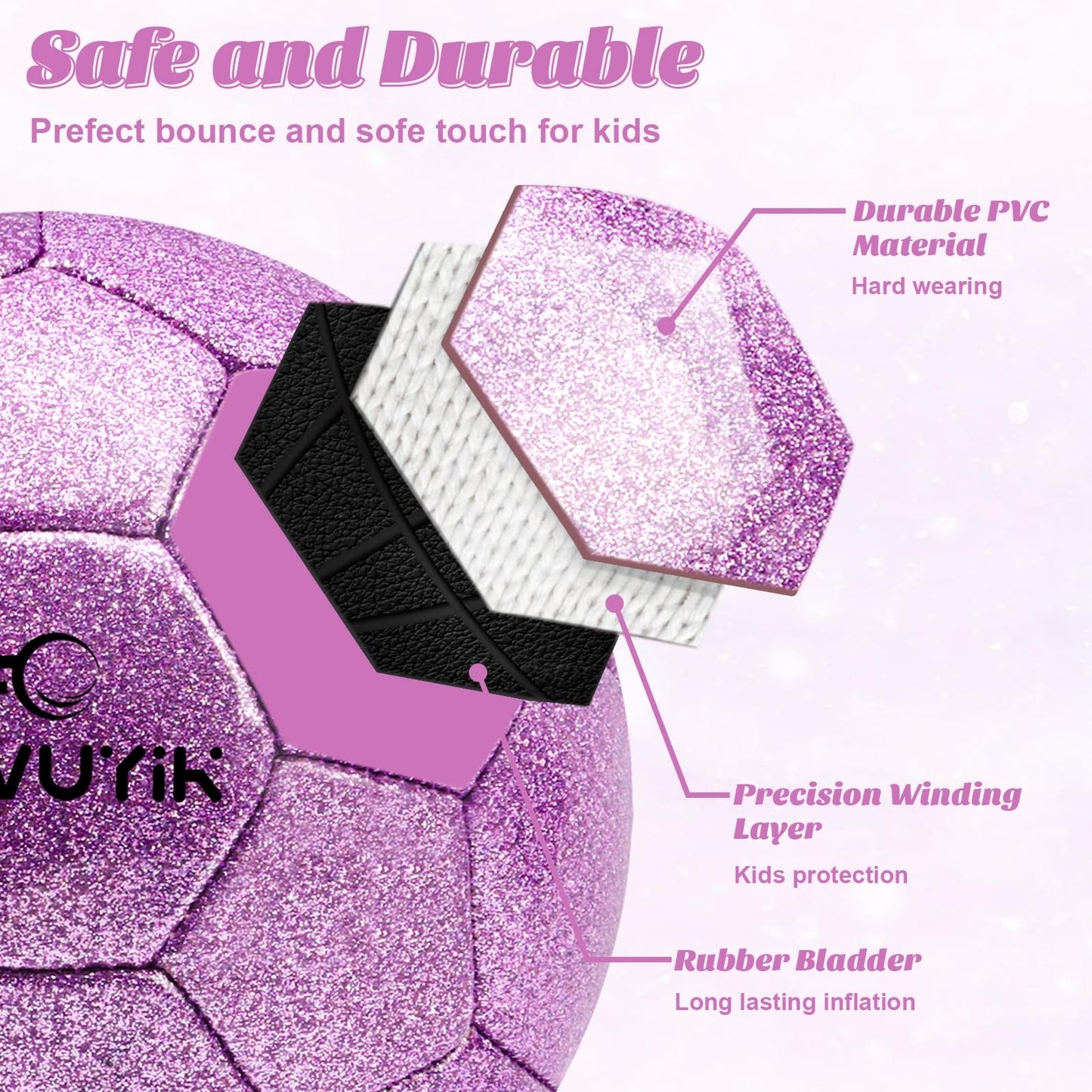 OKWUYiK Size 4 Glitter Purple Soccer Ball Set with Pump Youth Soccer for Kids Aged 6-8 8-12 Toddler Outdoor Training Ball Soft Sports for Back to School Sports Outdoor