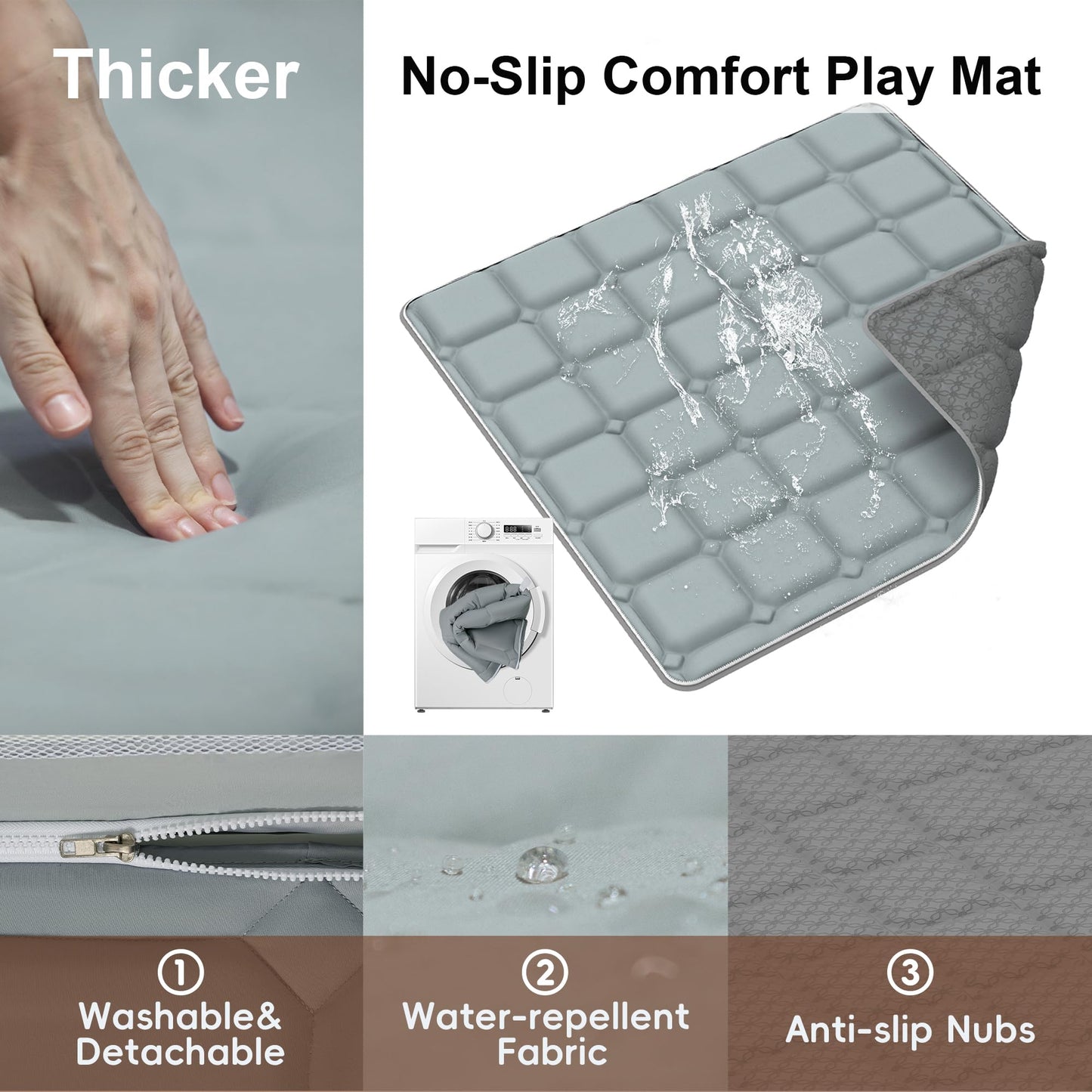 Foldable Playpen with Detachable Thicken Mat,50x50 Inches Portable Playpen,Collapsible Play Pen for Babies and Toddlers,Indoor & Outdoor Baby Fence Play Area,Cold Gray