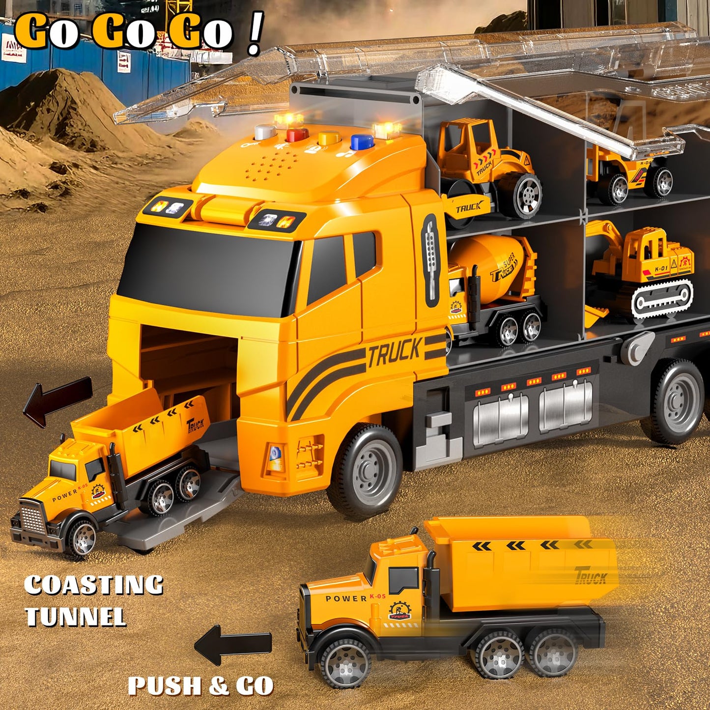Toddler Boys Construction Truck Set: Construction for Boy 3 4 5 6 Years Old | with Play Mat and Die-Cast Toy Car | Birthday Gifts Toys for 3-8 Year Old Boys | Kids Toys Cars with Light and Sound