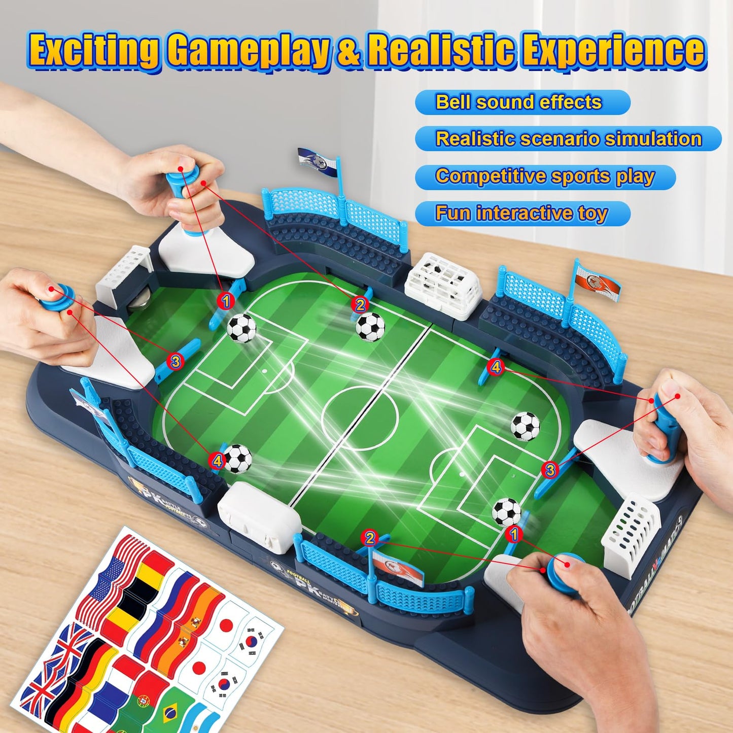 Mini Soccer Board Game for Kids 3-12, Foosball Table Toy for Age 4-8, Pinball Machine Toys for Boys 5-10 Years Old, Interactive Indoor Action Game with 6 Balls for Birthday Gift