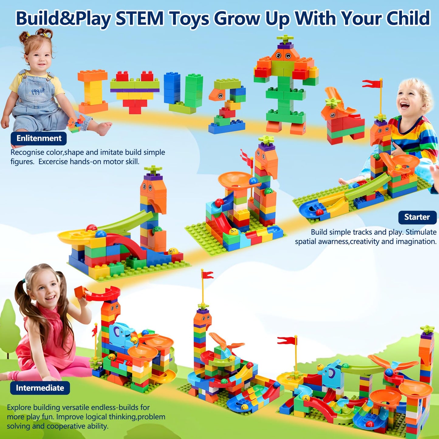 Marble Run Building Blocks for Kids: 130pcs Upgrade STEM Building Set with Launcher - Educational Toys for Kid Age 3-5 4-8 Preschool Family - Birthday for Boys Girls