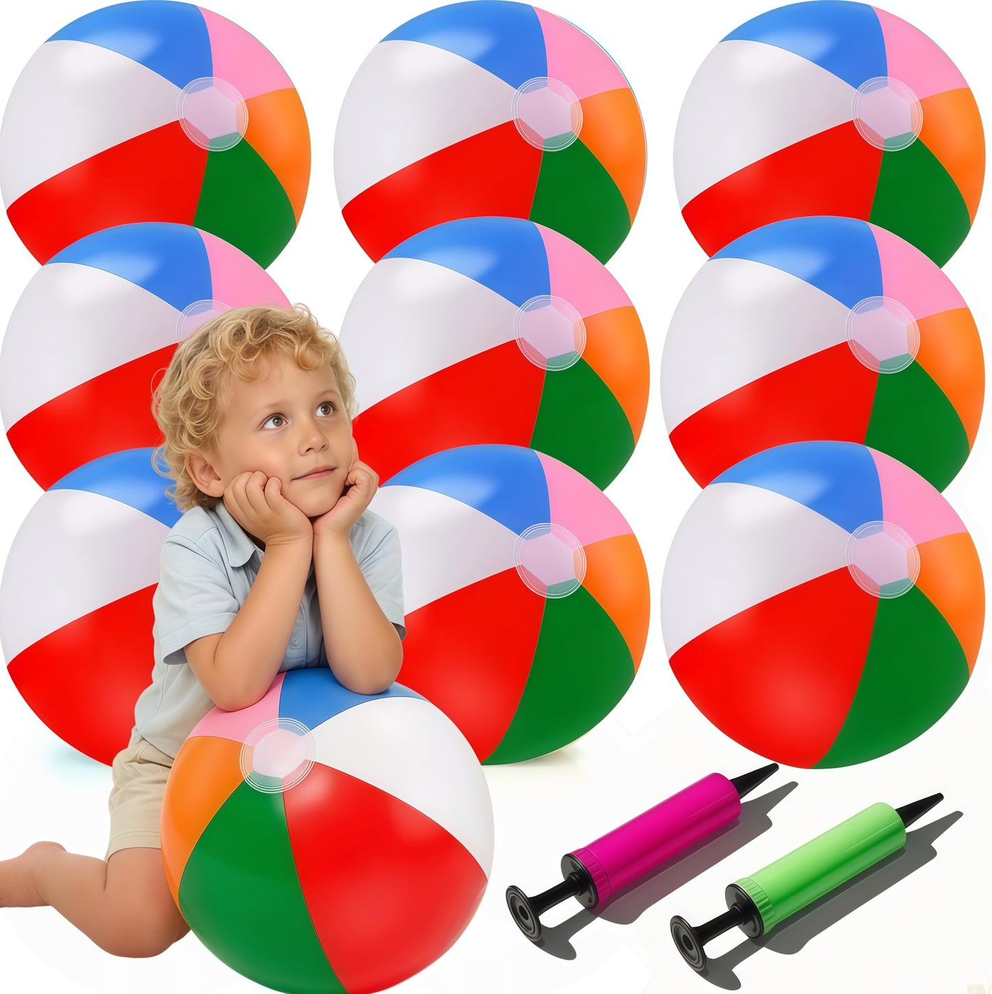YURTKUMAS 10 Pack 20" Beach Balls - Large Rainbow Beach Ball Inflatable Pool Toys for Party Supplies Decorations, Adults Kids Birthday Luau Summer Beach Water Games Beachball Party Favors