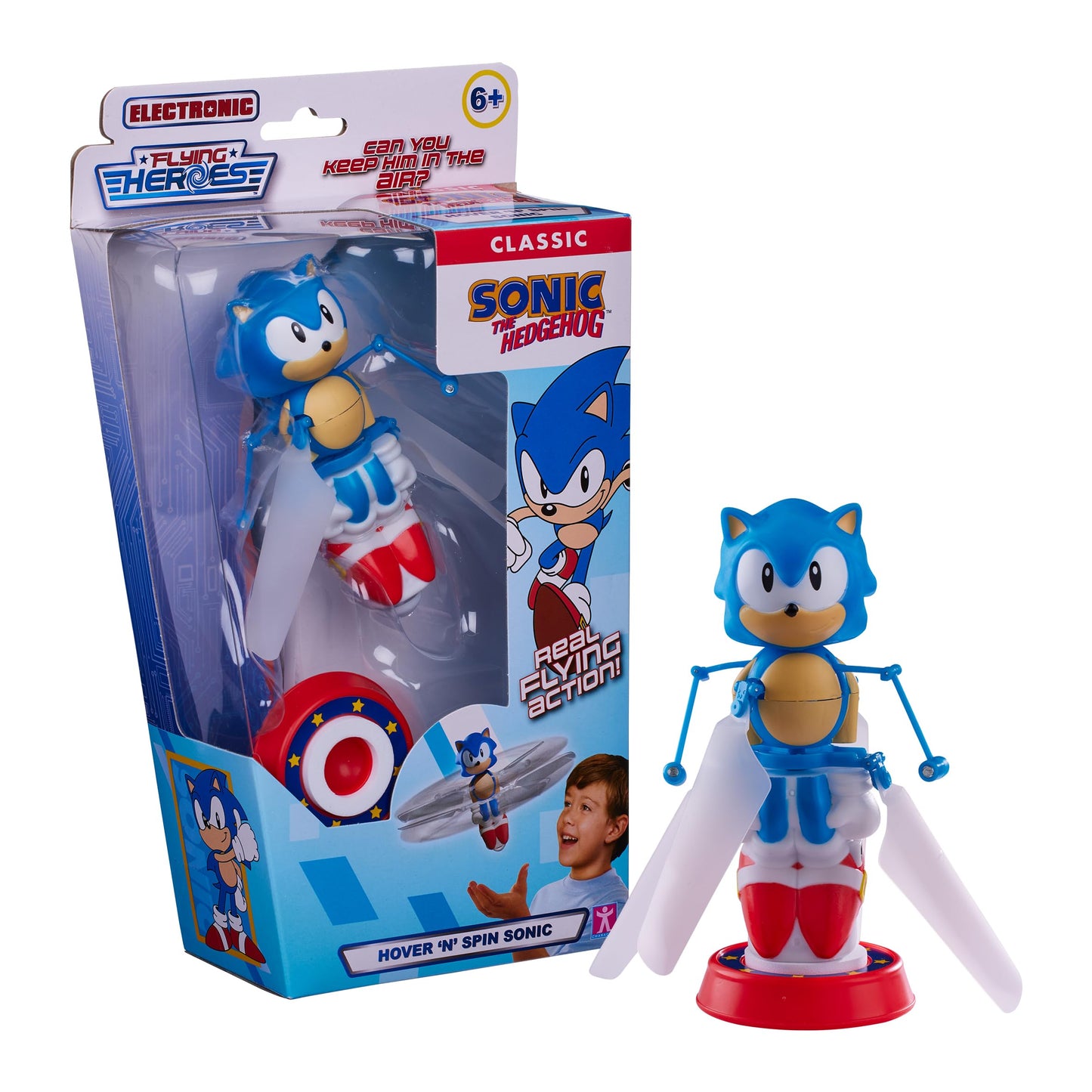 Character Options Flying Heroes Hover and Spin Sonic The Hedgehog Electronic Real Flying Toy | Hand-Controlled Hover Action, Boys Aged 6+, Blue
