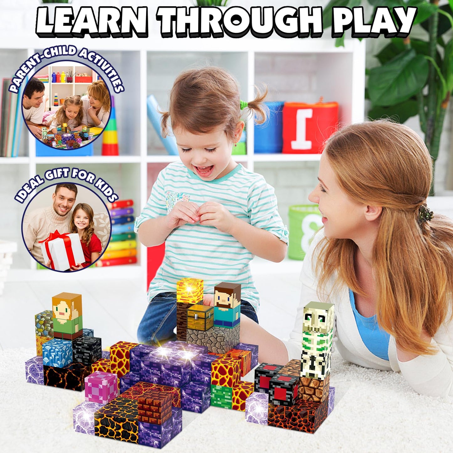 AIDYVOI 100pcs Magnetic Blocks, Magnetic Building Blocks Toys STEM Construction Toys Toddlers Age 3-8, Light Up Magnet Cubes Montessori Sensory Stacking Toy for Boys Birthday Gift