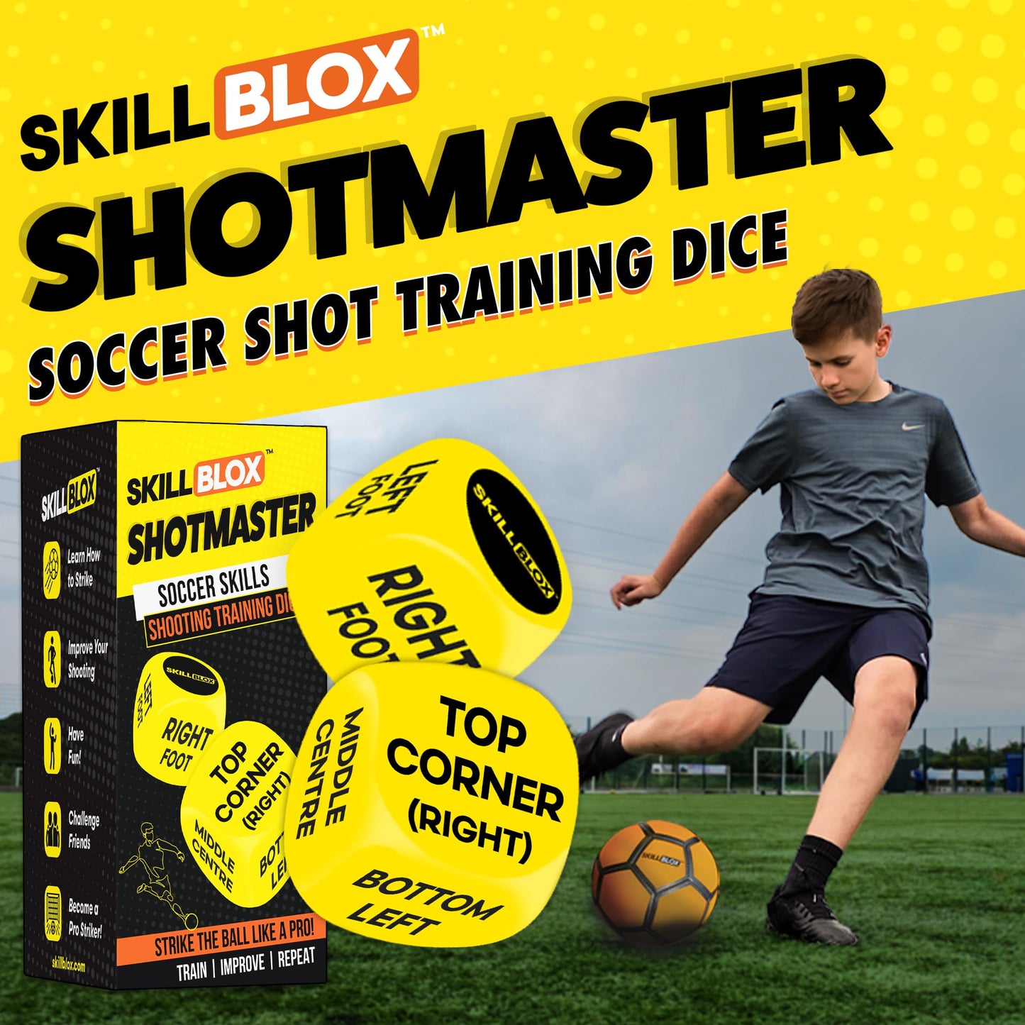 Skill Blox Soccer Gift for Boys – ShotMaster Shooting Training Dice – Fun Soccer Shooting Training Game for Kids, Boys & Girls 8–14