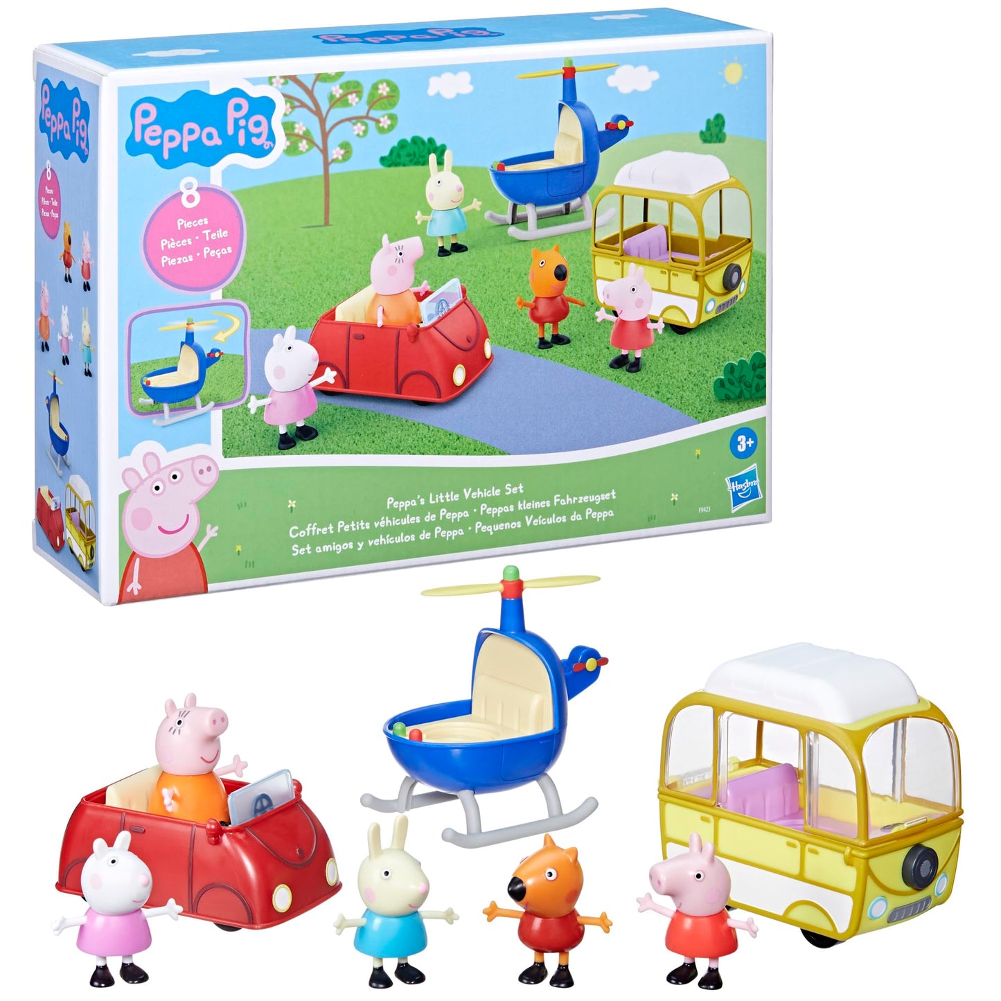 Peppa Pig Peppa's Little Vehicle Playset for Girls and Boys, Includes Helicopter, Camper, and Car, and 5 Figures Set, Preschool Toys, Ages 3+ (Amazon Exclusive)