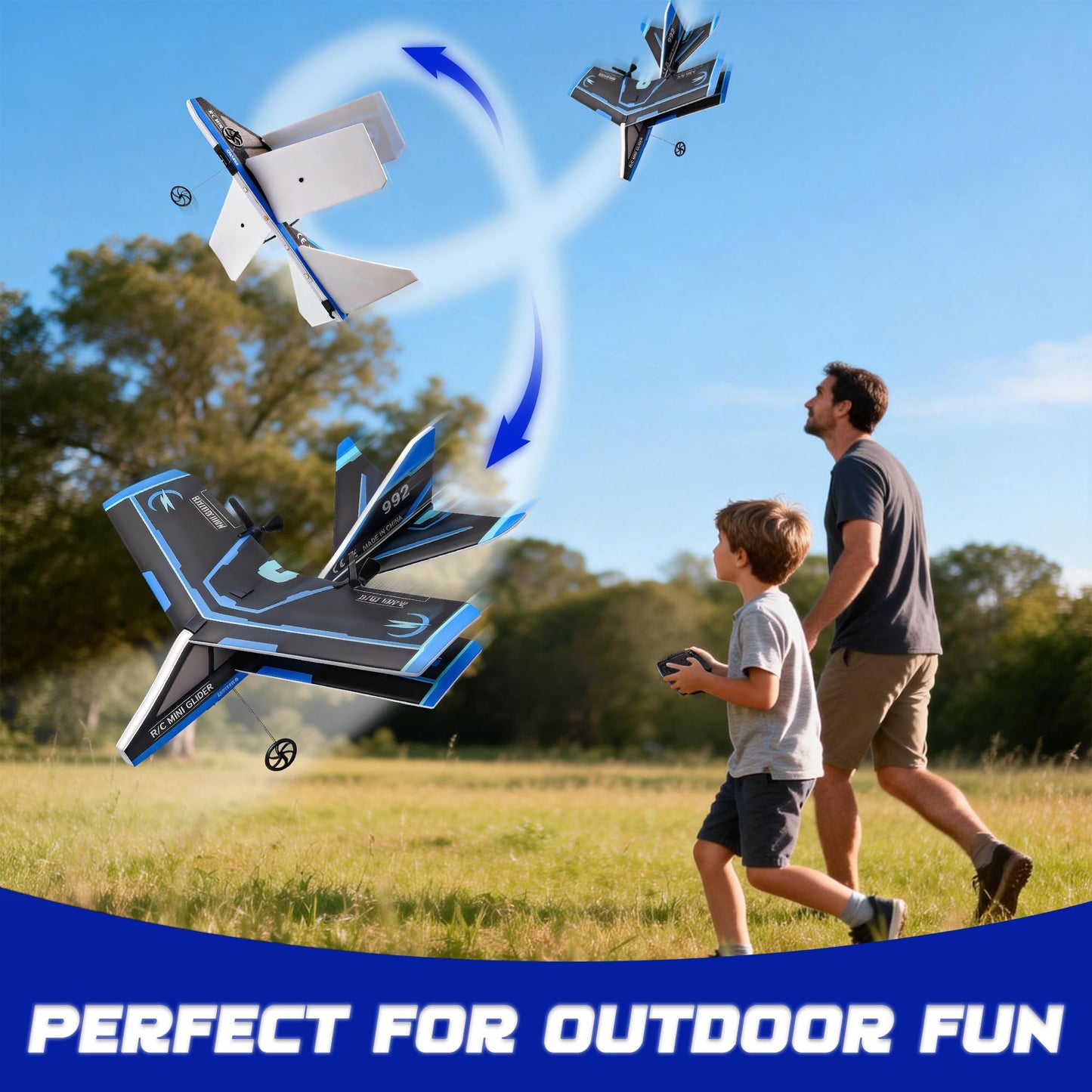 Rc Plane, Remote Control Airplane for Boys Kids 8-12 Adults Toy Flying Airplane Skyriders Rc Jet Easy to Fly Outdoor Glider for Kids & Beginners (Black)