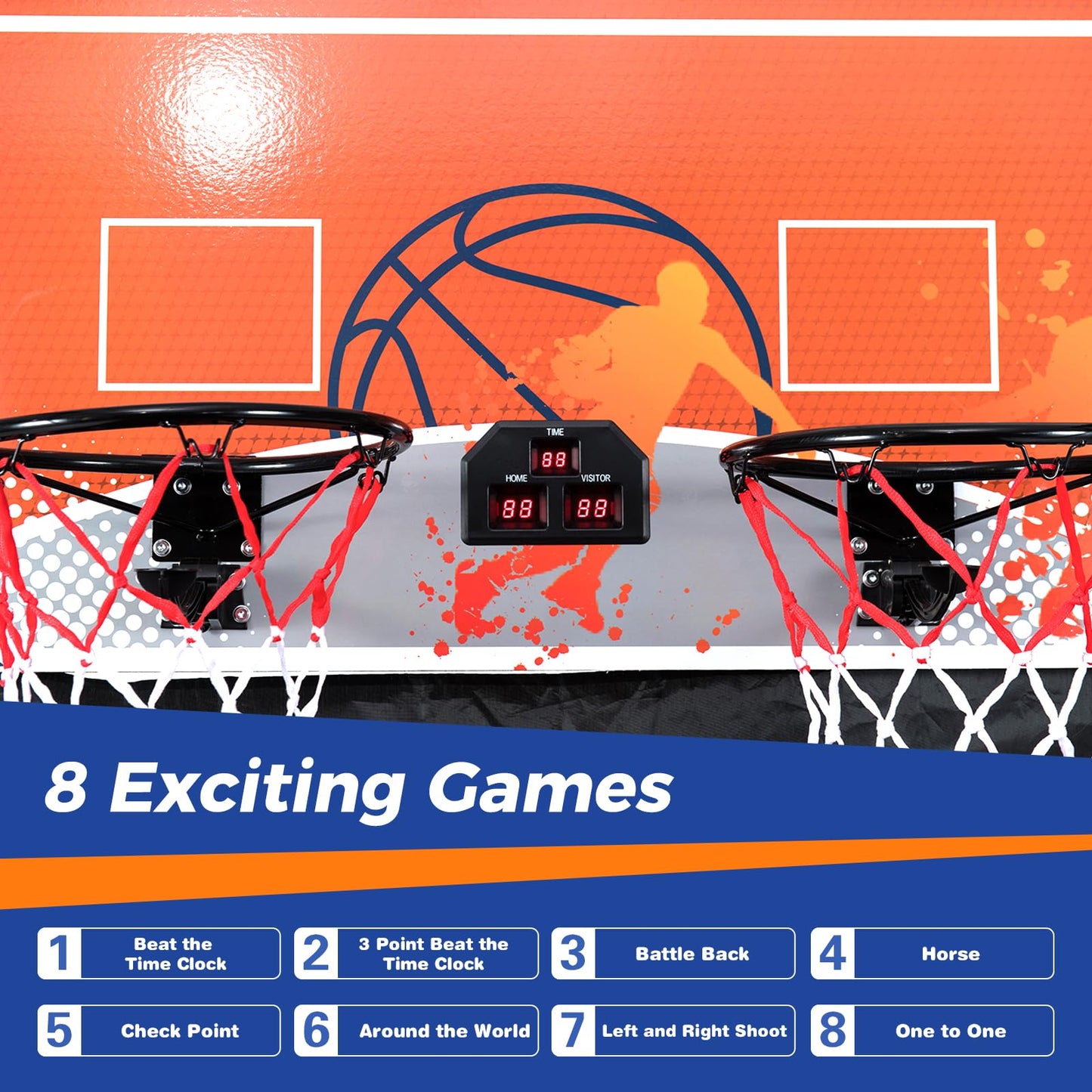 Giantex Arcade Basketball Game Indoor Dual Shot with 8 Game Modes, 4 Balls, 2 Hoops, Air Pump and LCD Scoreboard, Foldable Electronic Basketball Games for Adults and Kids