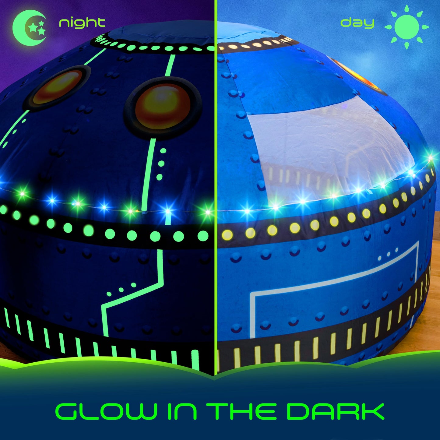 W&O Glowing UFO Aerodome with LED Lights & UFO Sound Button – Glows in the Dark, Offering an Extraordinary Space Adventure for Kids Ages 3-12 (Fan Not Included)