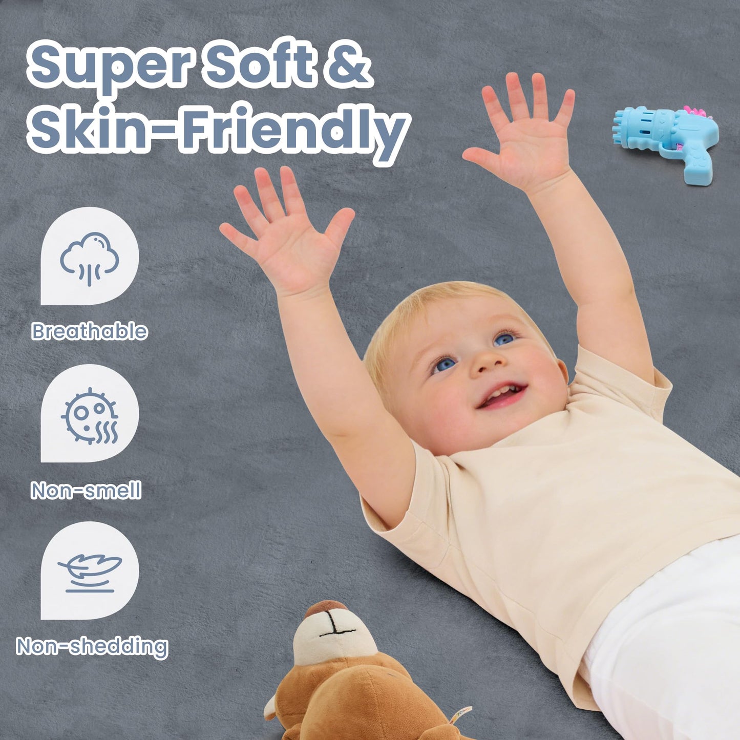 ACOMOPACK 1.3" Thick Baby Play Mat for Floor 50x50"-Memory Foam Water-Repellent Playpen Mat for Tummy Time,Non-Slip Soft Velvet Nursery Rug for Kids,Toddlers,Infants Crawling（Grey）