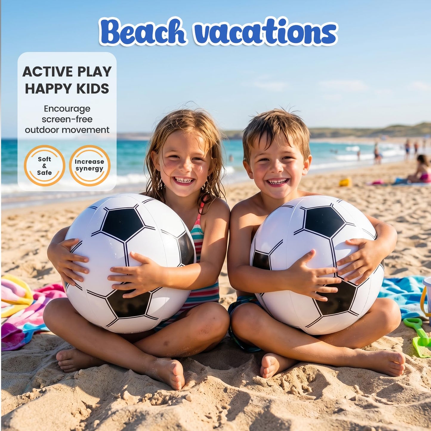 FUTUREPLUSX Inflatable Soccer Balls, 12-inch Beach Balls Bulk for Beach Toys & Soccer Birthday Party Decorations & Party Favors for Kids, Goodie Bags Stuffers (Pack of 8)