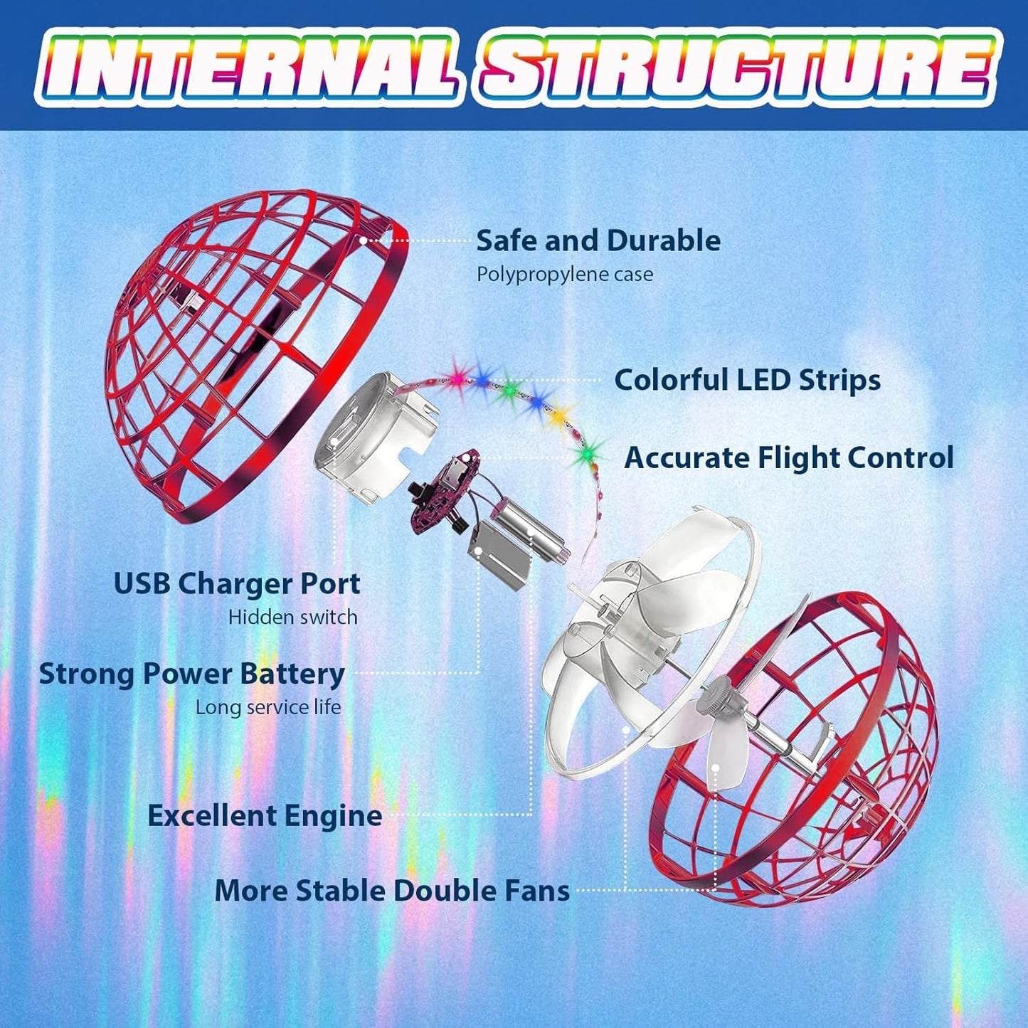UROINT 2026 Flying Orb Ball for Kids, Magical Hover Cosmic Space Boomerang Rotating Floating Mini Hand Drone Stocking Stuffer Xmas Toys for Girls Boys Teen Age 6 7 8 9+ Red
