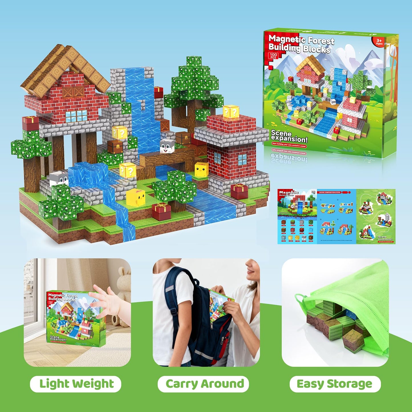 CASRRA Magnetic Blocks 100PCS Magnetic Building Blocks for Kids– Magnet Blocks Cubes Set for Boys Girls 3 4 5 6 7 8 Year Old, Magnetic Cubes Kit, STEM Magnet Building Set
