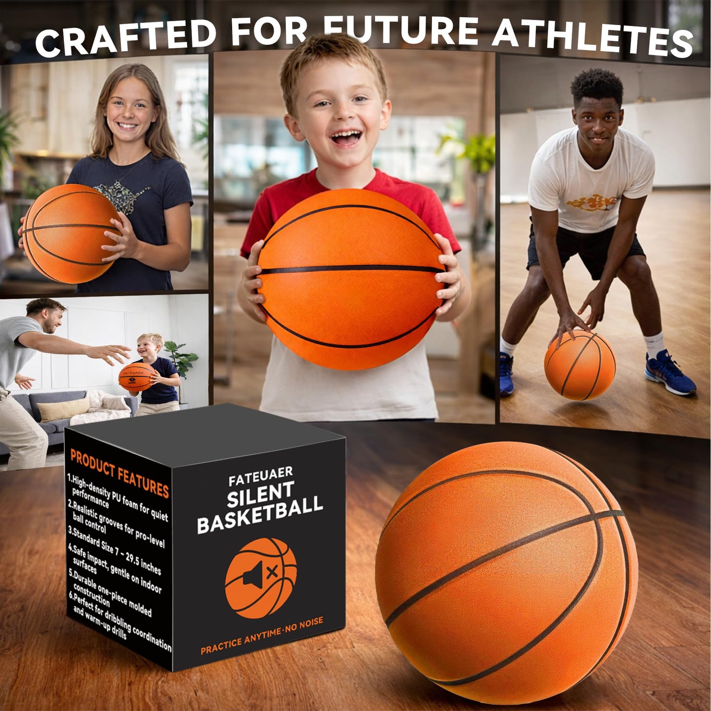 Silent Basketball Size 7(29.5"),Foam Indoor Basketball No Air Needed, Pro PU Foam ball with Grooved Grip,Solid Ball in Gift Box,High Rebound,Higher Quiet Basketball for Home Dribbling Practice