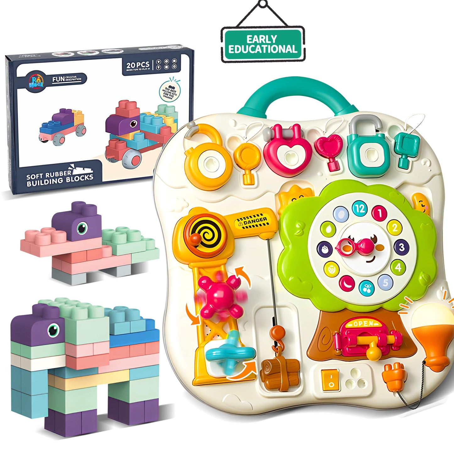 ROHSCE 2025 New Montessori Busy Board Sensory Toys for Toddlers 1-3, 13 Activity Music & Led Light Up Montessori Toys for 2+ Year Old, Birthday Gifts for Toddlers, Travel Toys for 2 Year Old