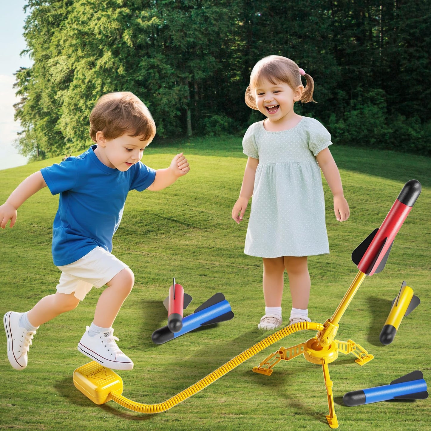 NIPLOOOW Rocket Launcher for Kids, 12 Foam Rockets, Launch up to 100+ft, Outdoor Outside Backyard Toys for Boys & Girls, Birthday Gift Toys for Kids Boys Girls Age 3 4 5 6 7 8 Years Old