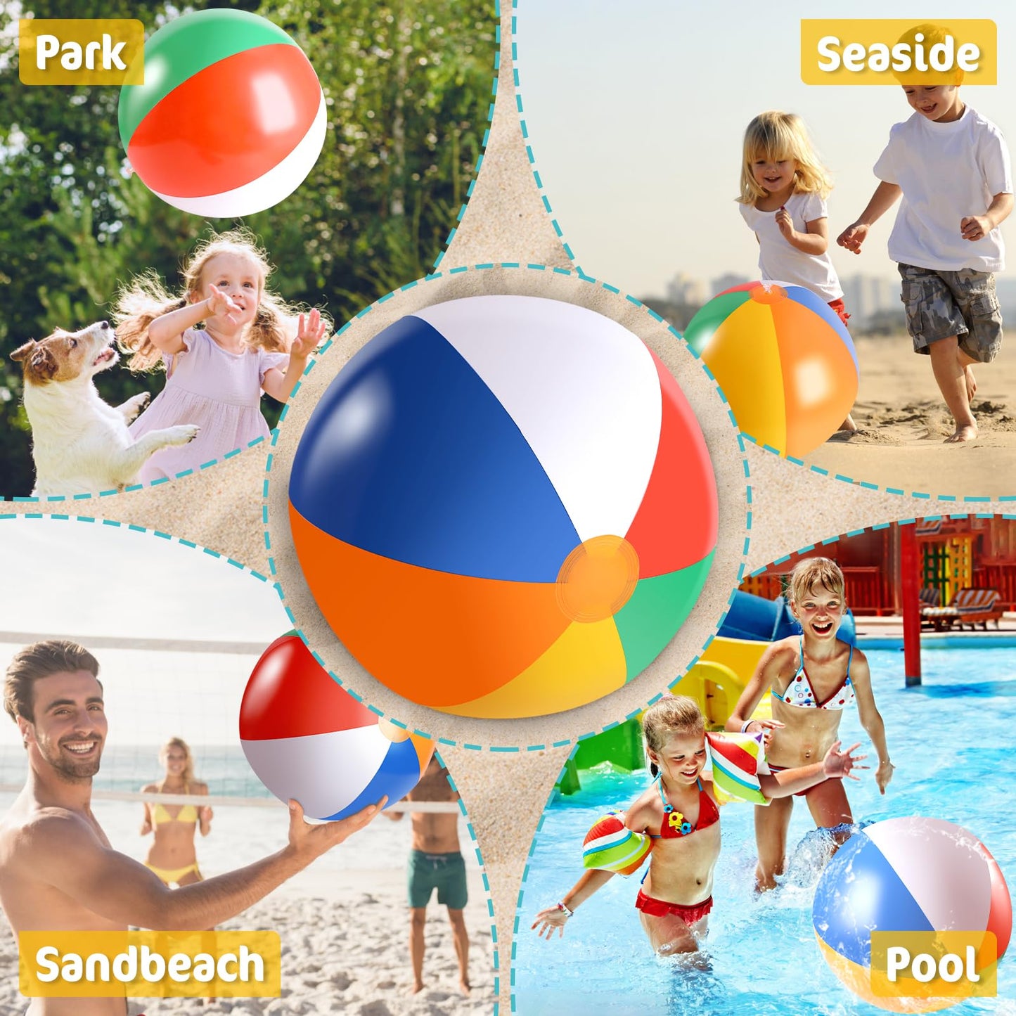 GRNVDWN 5 Packs 24" Inflatable Large Beach Balls Rainbow Color Pool Ball Pool Toys Pool Balls for Swimming Pool Beach Ball Party Favor Beachball Balloons for Kids&Adults