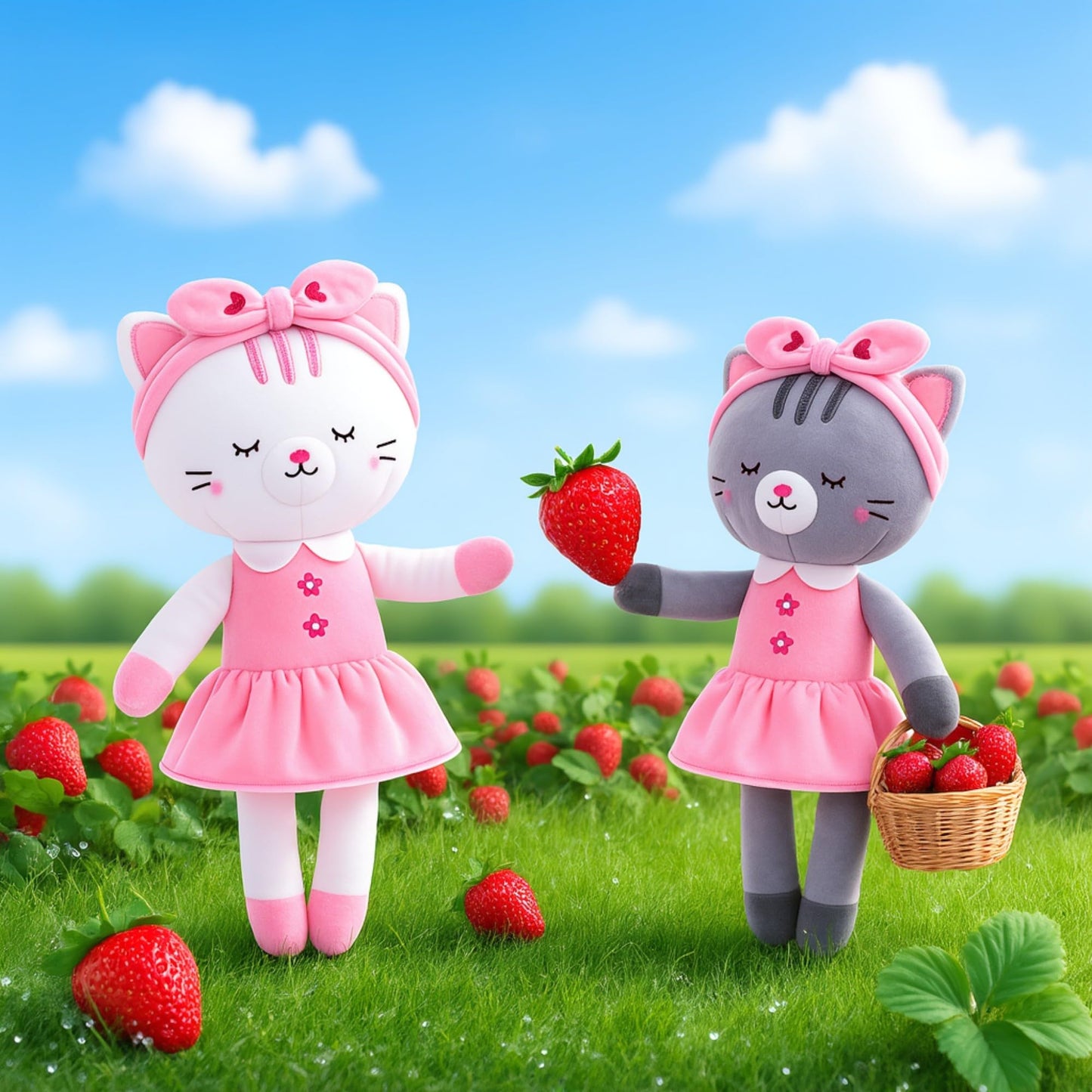 Lazada Stuffed Cat Dolls Animal Kitty Plush Toy Baby Girl Gifts Gray with Hair Band 16"