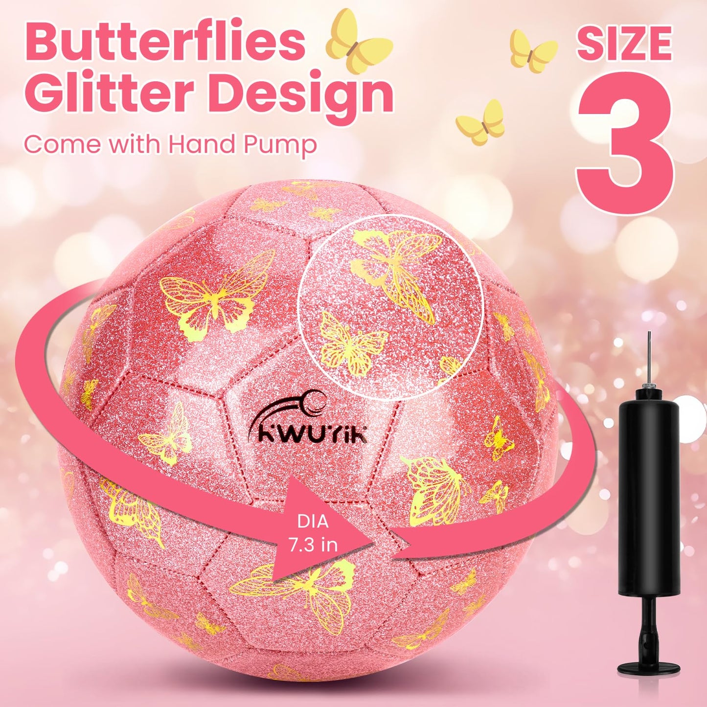 OKWUYiK Kids Soccer Goal Set with Size 3 Pink Glitter Butterfly Soccer Ball and Pump Toddlers Ages 3-5 Indoor Outdoor Backyard Training Gift Boys Girls