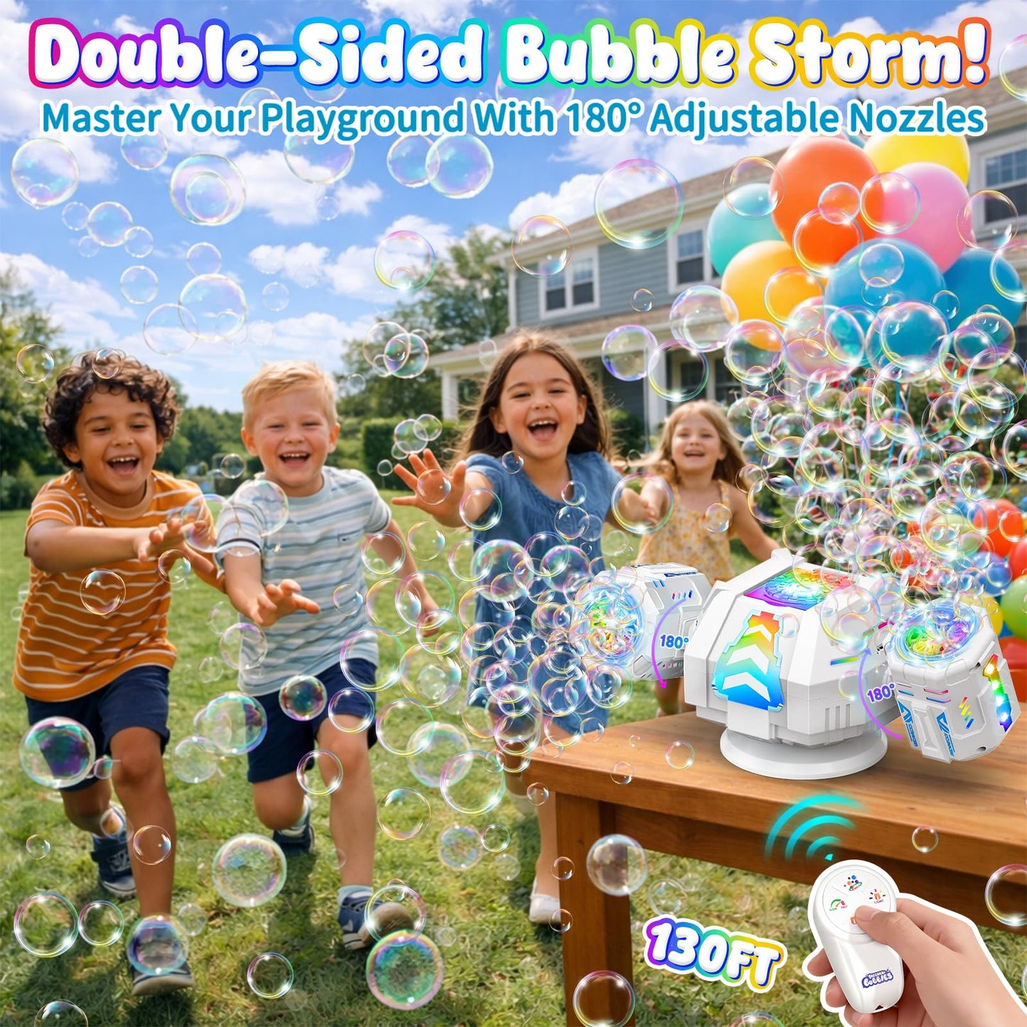 2026 RC Bubble Machine, Rechargeable Bubble Maker with 360°Automatic Rotation & 9 LED Light, 30000+ Bubbles Blower Machine Toys Gifts for Kids, Birthday Parties, Wedding, Indoor, Outdoor Activities