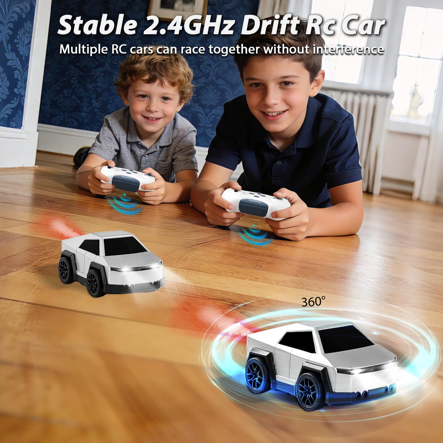SANGQAOFU Remote Control Car Cyber-Inspired Rc Car Toys with Drift Spray & Follow and Escape Mode 2.4GHz Rc Truck Toys for Boys Cat Dog(Silver)