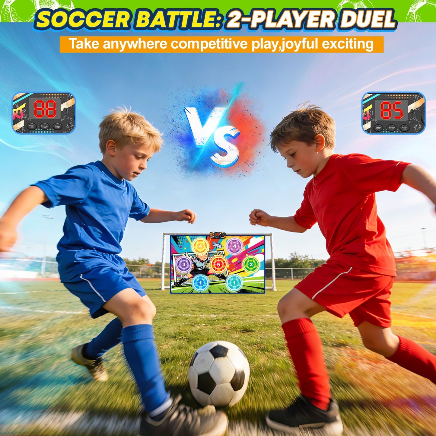 Electronic Scoring Soccer Toy Game Set for Kids with 5 Training Disc&2 Soft Balls,Indoor Outdoor Soccer Target Game Real-time Scoring 3 Modes Birthday Gifts for 3 4 5 6 7 8 9 10+ Years Old Boys Girls