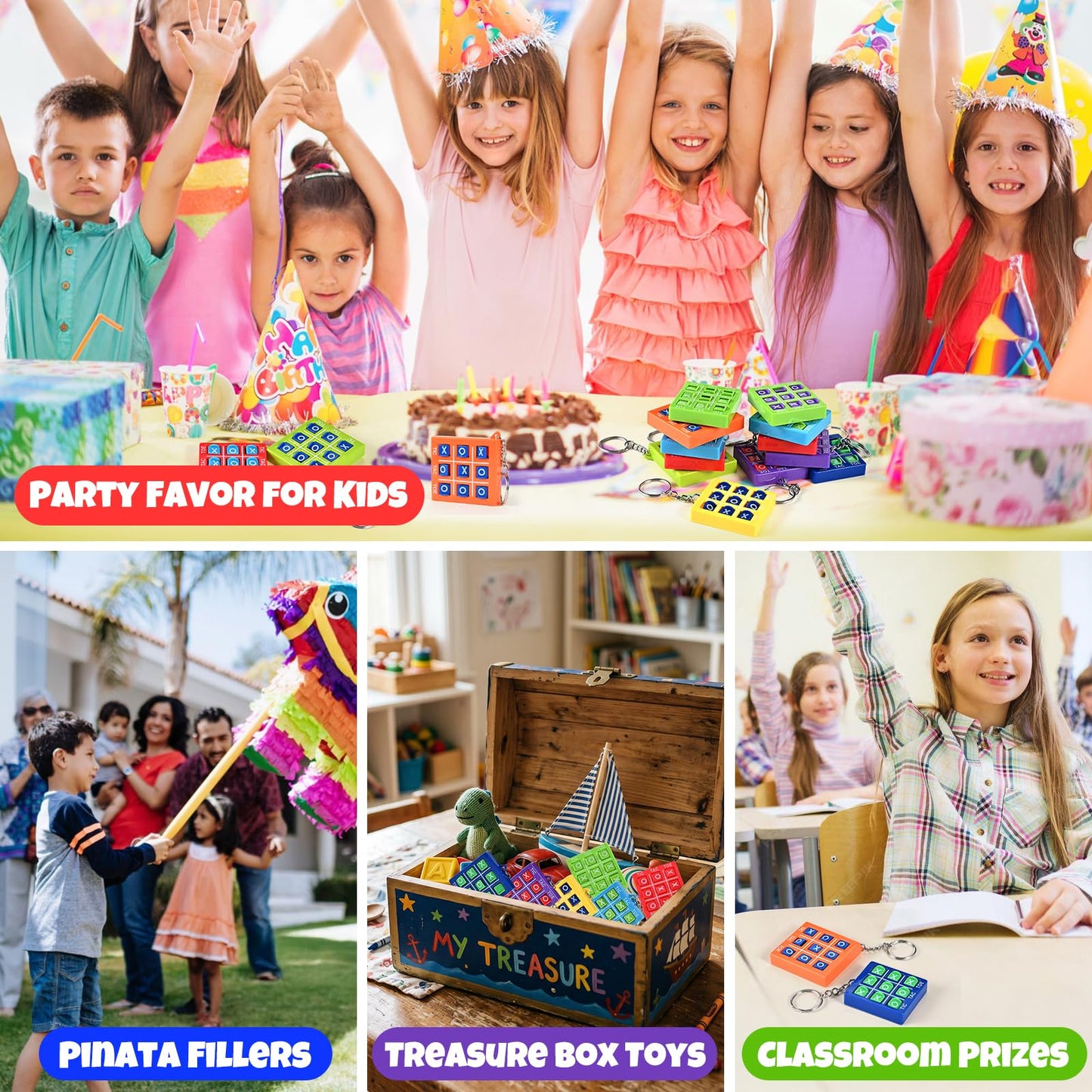 GOLDGE 36PCS Mini Tic Tac Toe Game Party Favors Goodie Bags Stuffers for Kids 8-12 Tic Tac Toe keychain Bulk Mini Games for Travel Classroom Treasure Box Carnival Prizes Birthday Easter Pinata Filler