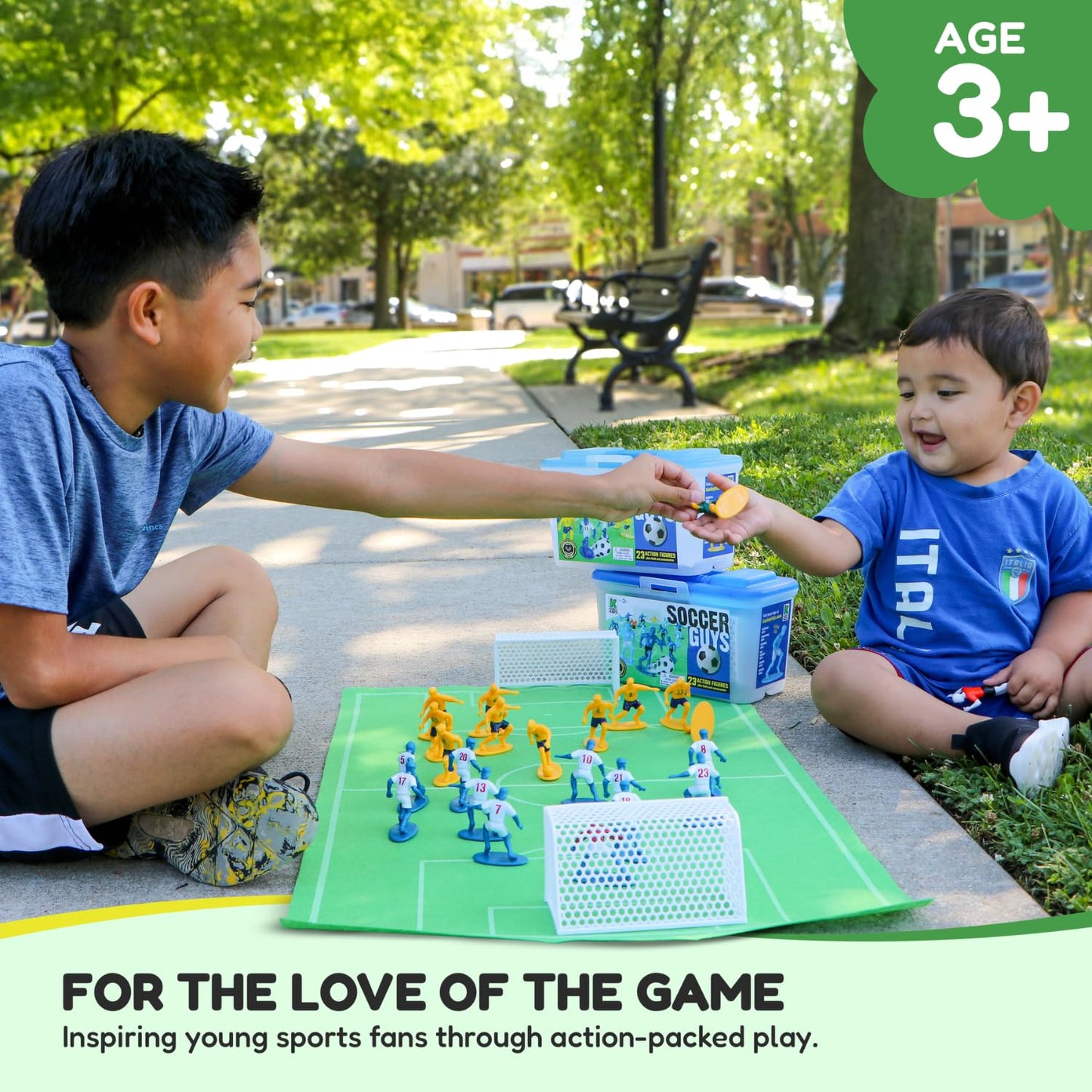 Kaskey Kids Soccer Guys, Blue vs. Yellow, 27 Pieces in Each Set, Includes 2 Teams, Accessories, and Travel Storage Case, Nostalgic Sports Action Figures for Imaginative Play, Ages 3 and Up