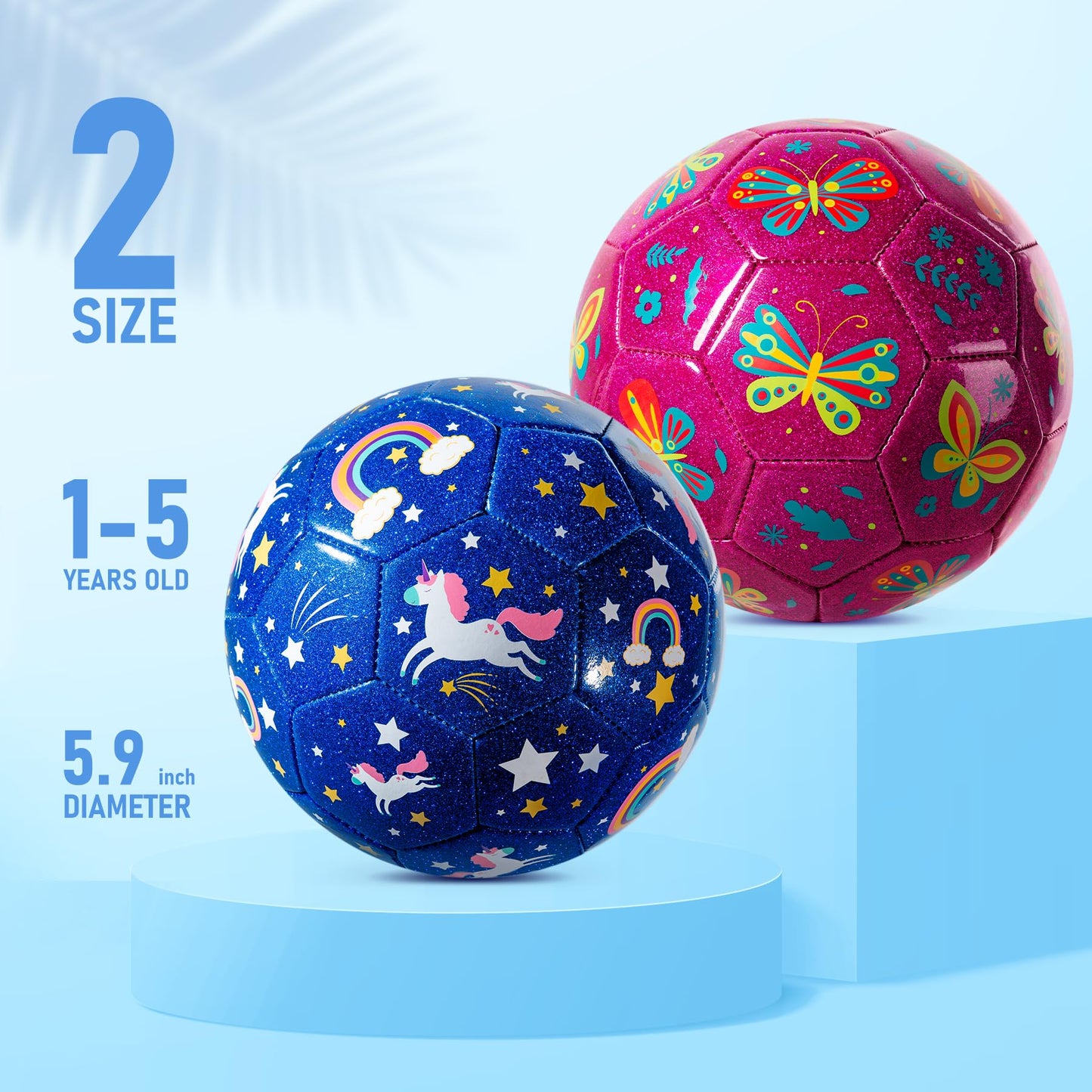 Toddler Soccer Ball Size 2 - Small Soft Kids Ball 2 Pack for Ages 1-5- Cartoon Sports Toy Boys Girls - Great Soccer & Birthday Gift for Babies, Toddlers & Kids Indoor Outdoor Games