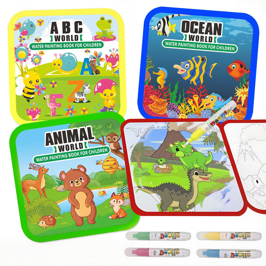 Water Painting Books for Toddlers, 4 Pack Reusable Magic Water Coloring Book with Water Pen Fairy Tale for Ages 3+, Water Doodle Book Travel Toys for Kids(Mix-4color)