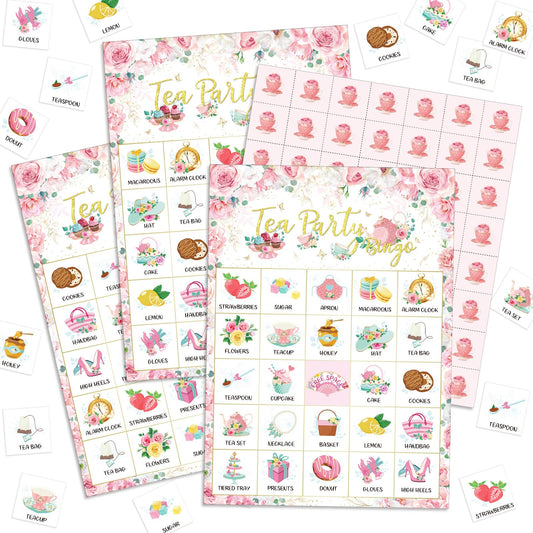Shappy 35 Pcs Floral Tea Party Bingo Cards 24 Players Flower Birthday Games Bingo Games Spring for Valentines Day Easter Family Activities Birthday Wedding Baby Shower Party Favors Game