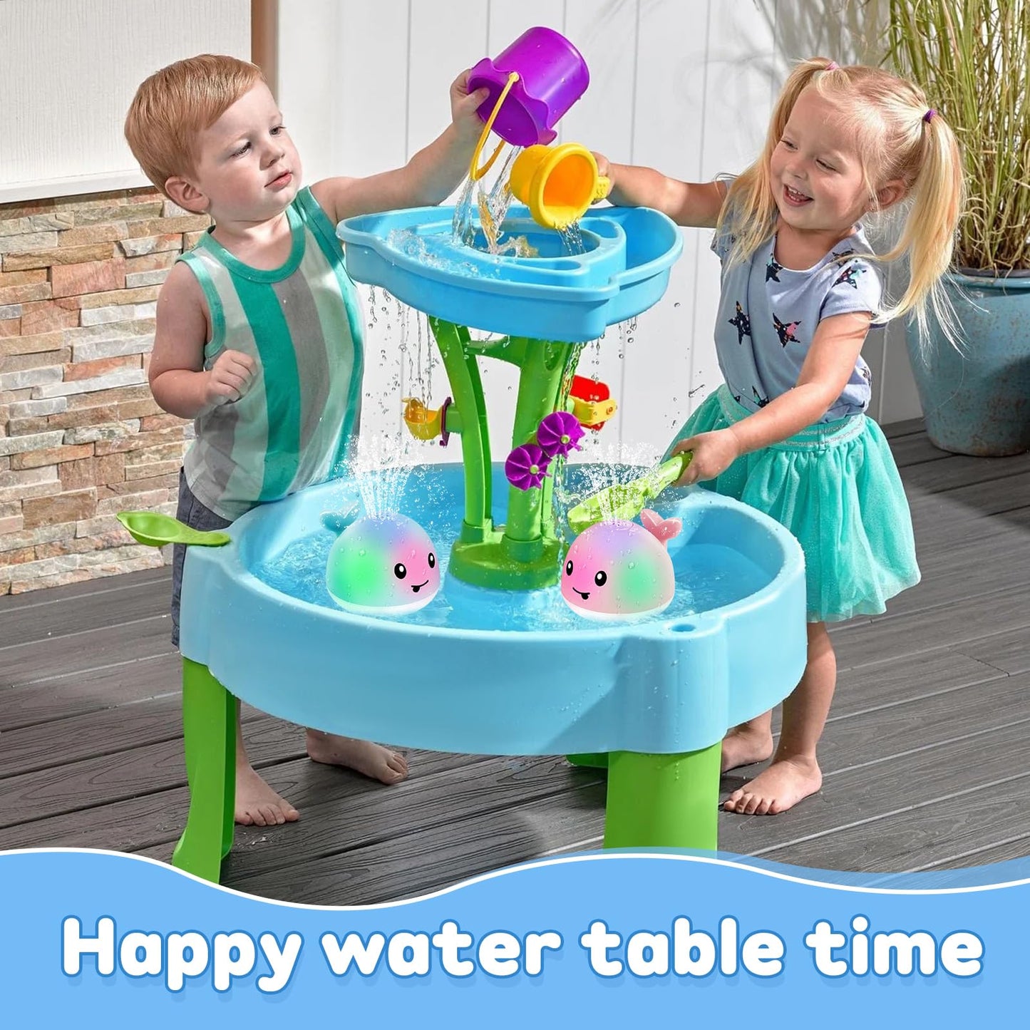 ANGGIKO Baby Boy Bath Toys, Pool Water Table Toy for Babies 1 Year Old Boy Gifts, Toddler Bath Toys for Kids Ages 1-3, Light Up Whale Bath Toy Sprinkler Summer Bathtub Fountain Baby Toy 6-12-18 Months
