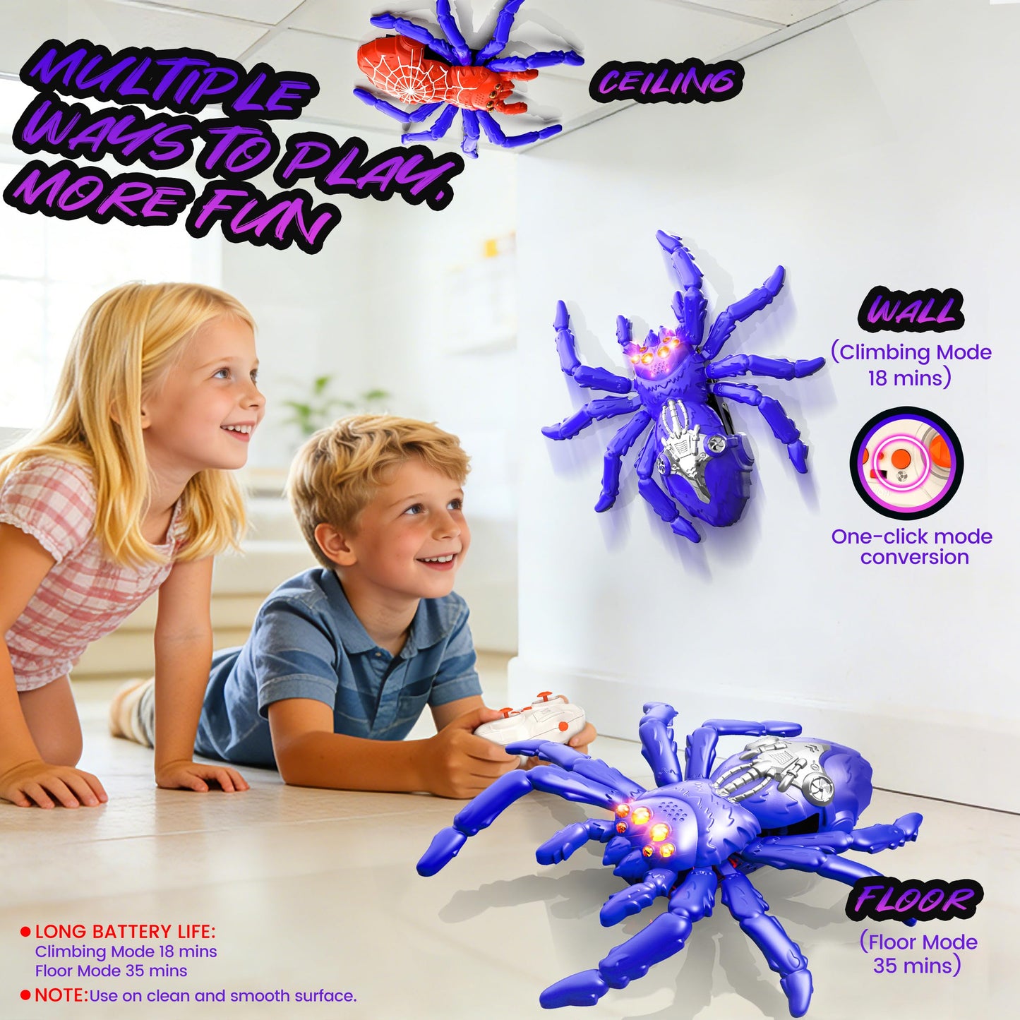 Wall Climbing Spider, Remote Control Robot Toys, Climbing Walls & Ceilings, 360°Rotating RC Stunt Crawler with LED Eyes, Realistic Reptile Bug Toy-Valentine's Day Birthday Gift for Kids Ages 3-12